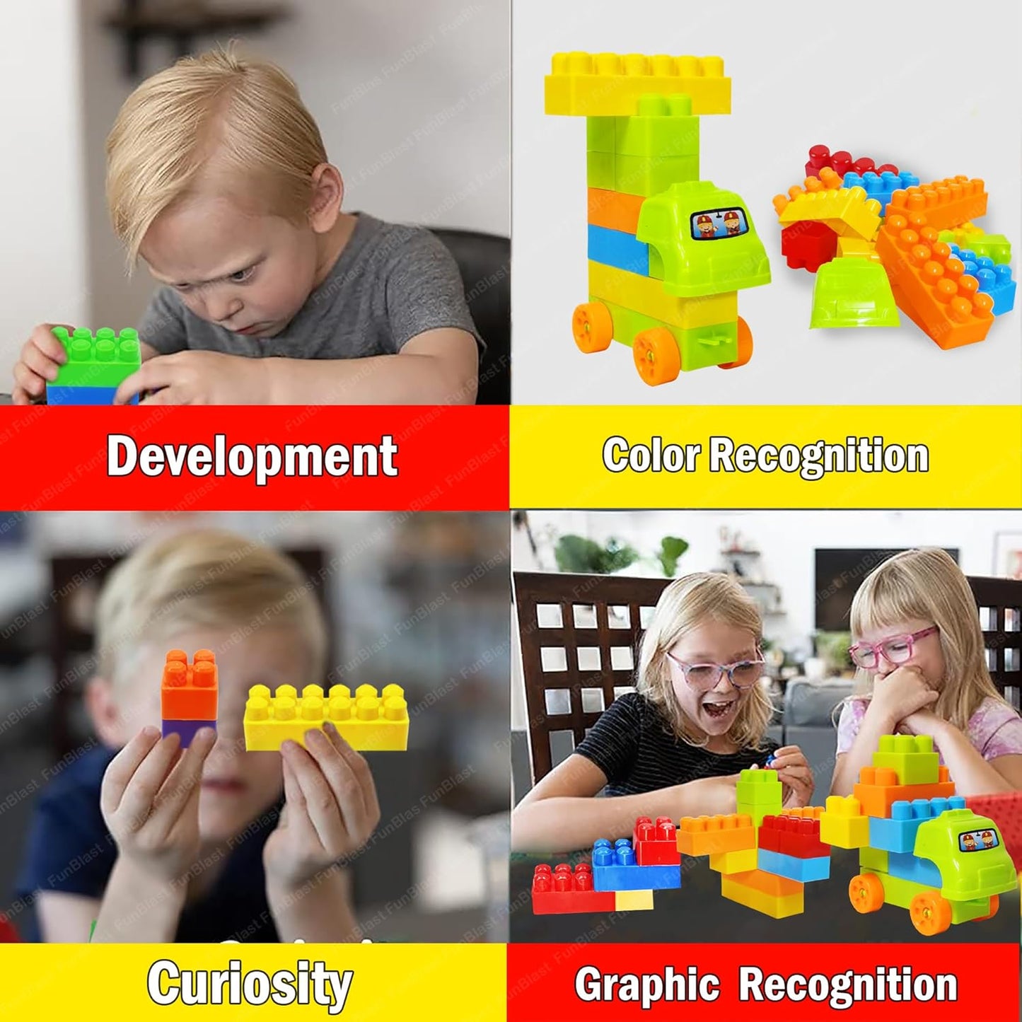 FunBlast DIY Plastic Building Blocks for Kids Building Blocks Toy for Kids Puzzle Games for Kid, Toys for Children Educational & Learning Toy for Kid, Girls & Boys - (250+ Blocks with 38 Wheels)