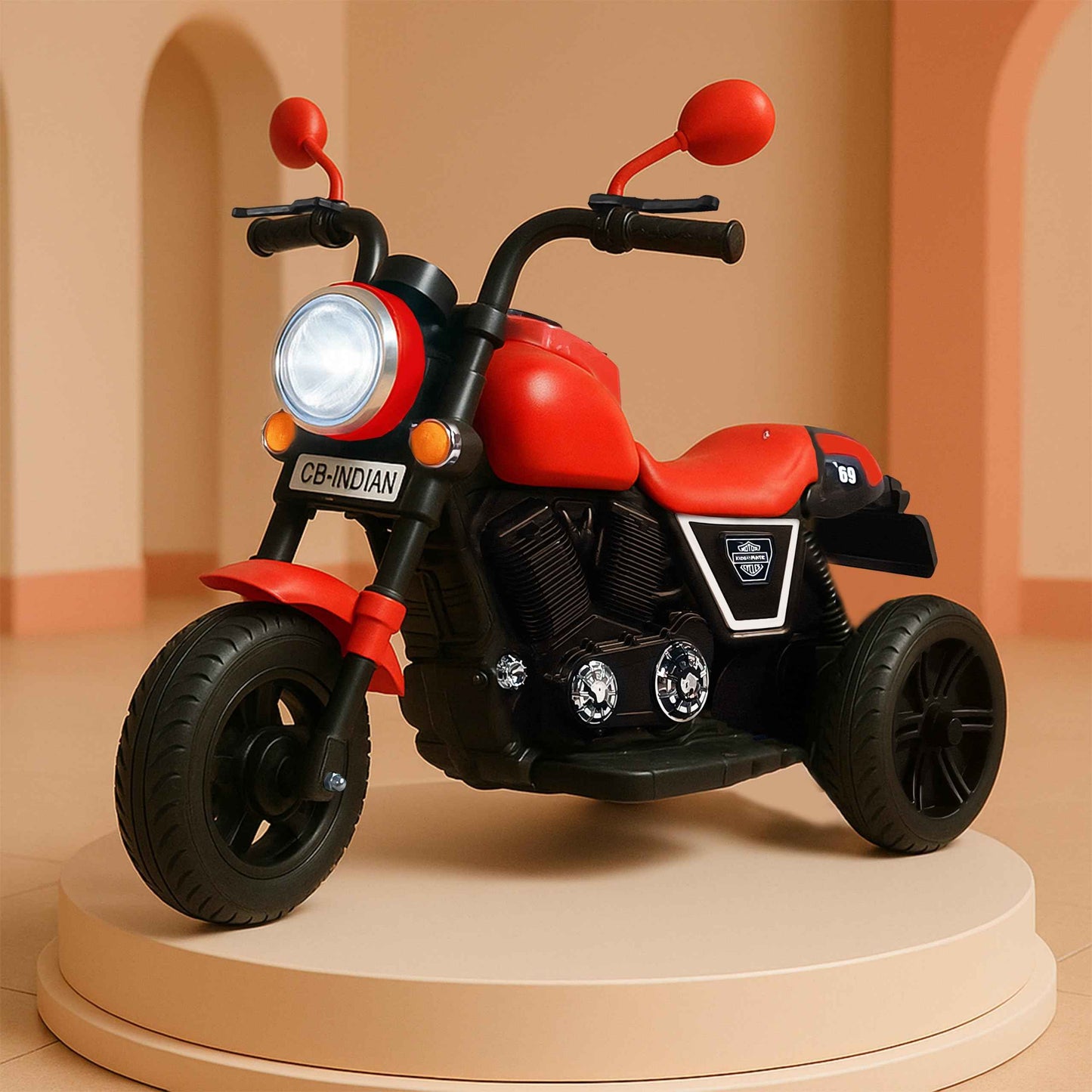 Kidsmate Urban Cruiser Electric Ride-On Bike for Kids | Stylish Chopper Design with LED Lights, Music & USB Bluetooth | 6V Battery-Powered Kids Motor Bike for Boys & Girls 1-5 Yrs - Red