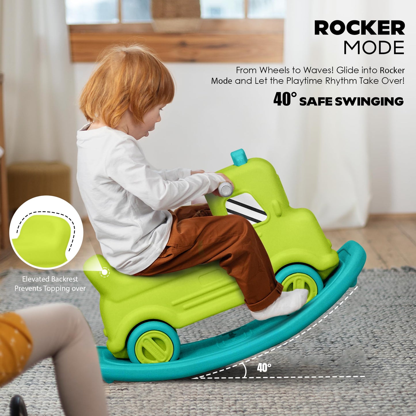 Happy Bear 3-in-1 Rock and Roll Ride-On | Push Car for 1 – 5 Years | Rocking Horse for Toddlers | Balance Board | Safe, Sturdy & Fun Indoor Toy - Yellow