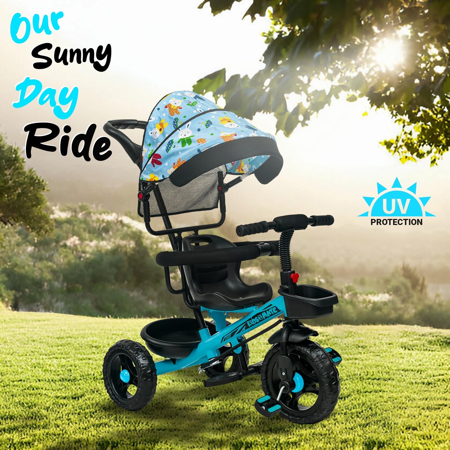 Kidsmate Xplorer 3-in-1 Tricycle for Kids | Durable Plug & Play Baby Trike with EVA Wheels, Safety Rail & Push Handle for Parents | Safe & Comfortable Ride for Toddlers 12-48 Months