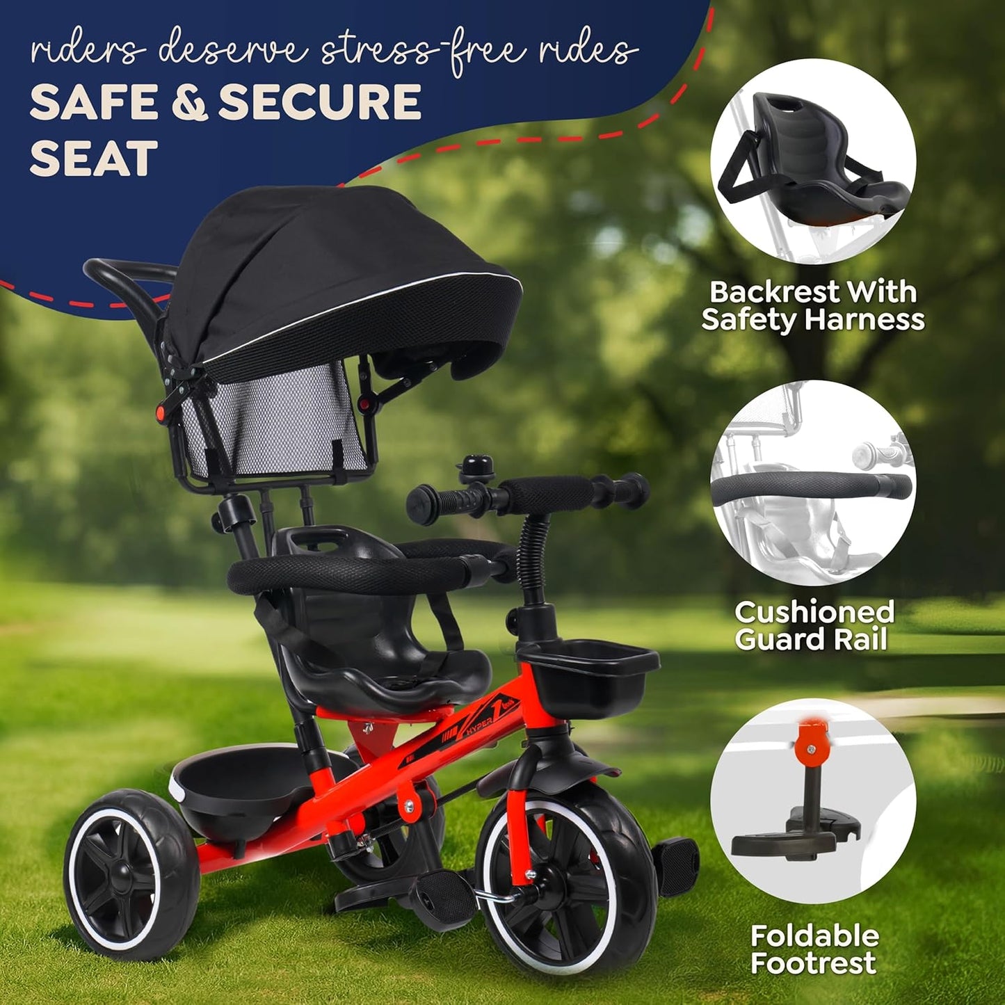 Luusa® TFT Hyper 500 PRO Canopy Plug N Play Tricycle/Baby Tricycle with Parental Control for Age Group 2+ Years Boys/Girls/Carrying Capacity Upto 30-KGS Proudly Made in India (ICE-Blue)