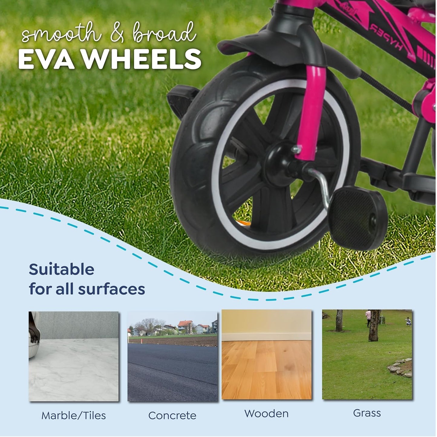 Luusa® TFT Hyper 500 PRO Canopy Plug N Play Tricycle/Baby Tricycle with Parental Control for Age Group 2+ Years Boys/Girls/Carrying Capacity Upto 30-KGS Proudly Made in India (ICE-Blue)