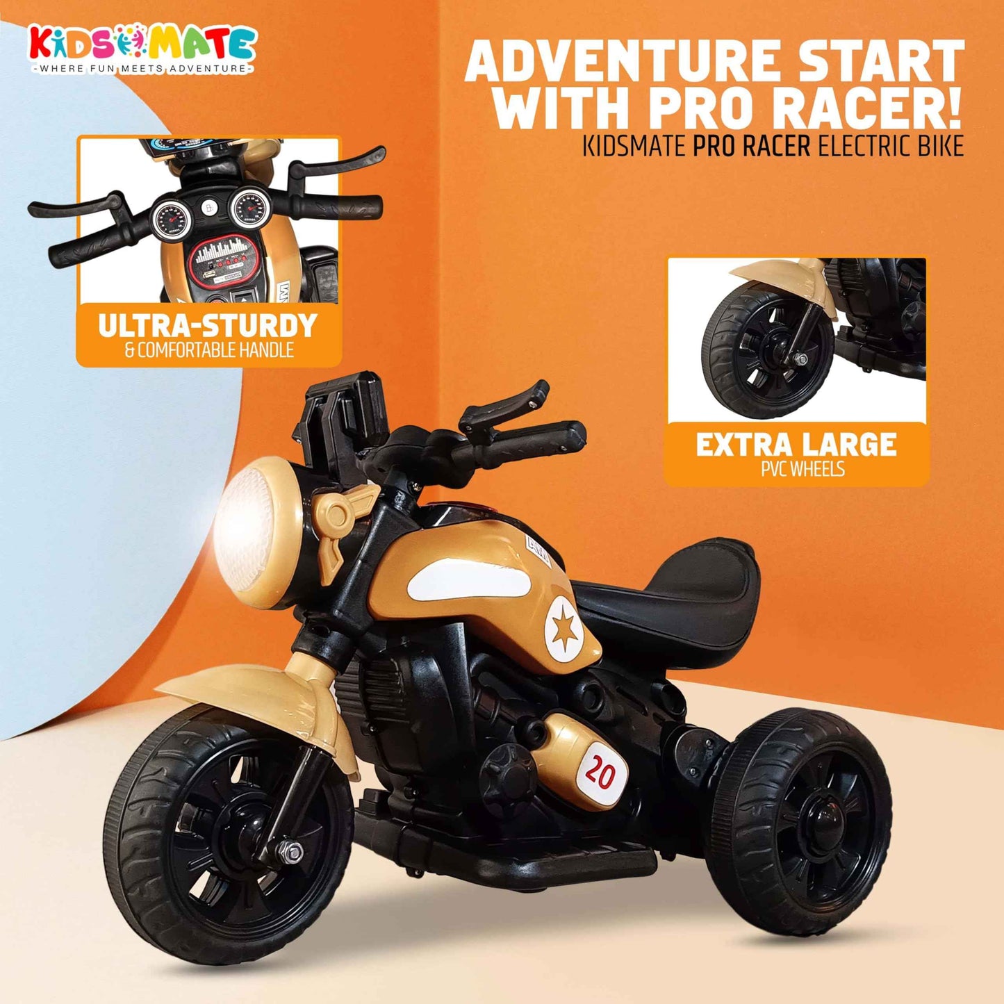 Kidsmate Urban Cruiser Electric Ride-On Bike for Kids | Stylish Chopper Design with LED Lights, Music & USB Bluetooth | 6V Battery-Powered Kids Motor Bike for Boys & Girls 1-5 Yrs - Red