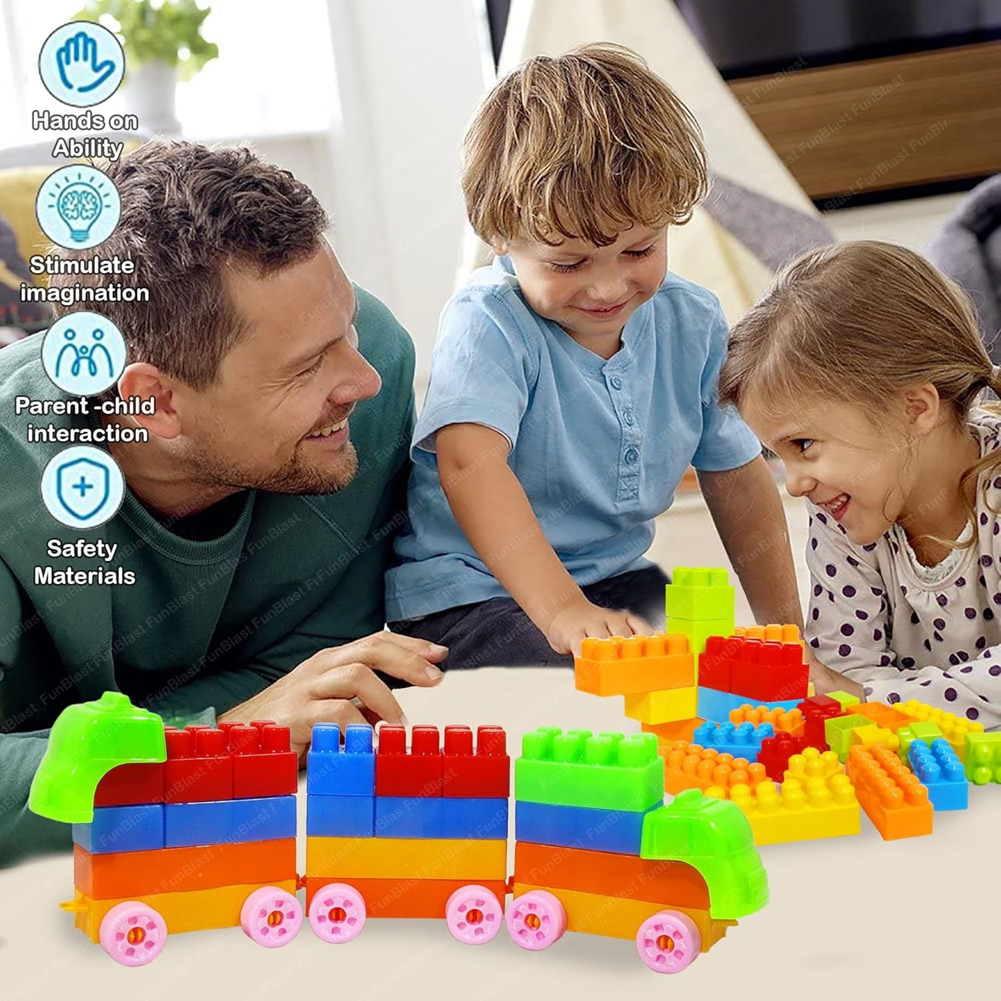 FunBlast DIY Plastic Building Blocks for Kids Building Blocks Toy for Kids Puzzle Games for Kid, Toys for Children Educational & Learning Toy for Kid, Girls & Boys - (250+ Blocks with 38 Wheels)