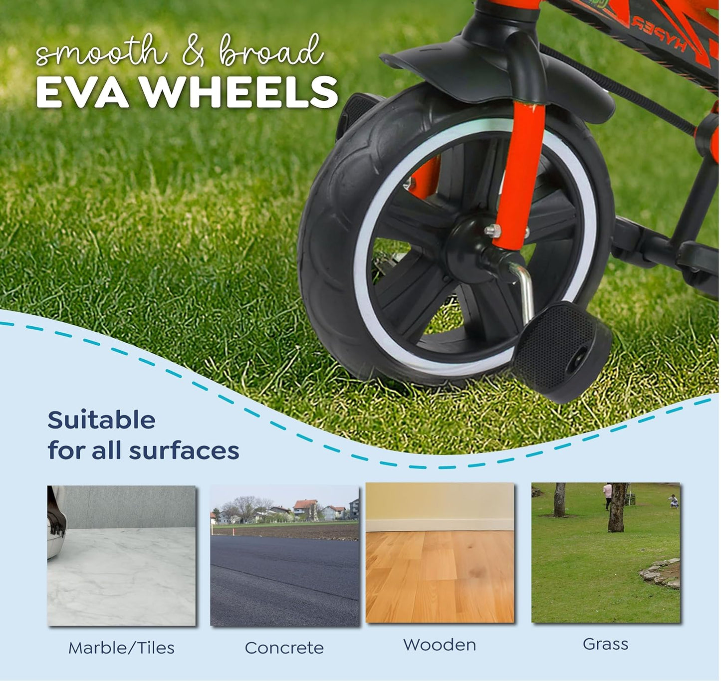 Luusa® TFT Hyper 500 PRO Canopy Plug N Play Tricycle/Baby Tricycle with Parental Control for Age Group 2+ Years Boys/Girls/Carrying Capacity Upto 30-KGS Proudly Made in India (ICE-Blue)