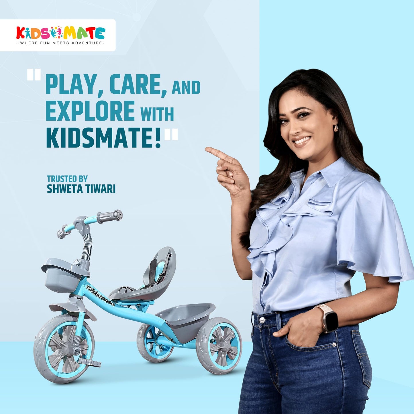 Kidsmate Xplorer 3-in-1 Tricycle for Kids | Durable Plug & Play Baby Trike with EVA Wheels, Safety Rail & Push Handle for Parents | Safe & Comfortable Ride for Toddlers 12-48 Months