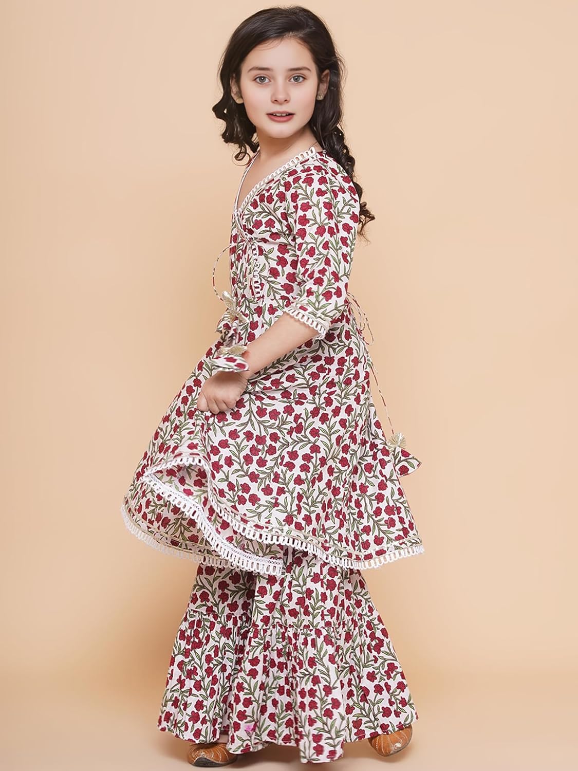 Naixa Girls Rayon Fabric Floral Printed 3/4 Sleeve Sharara Dress Set For All Occasion salwar suit