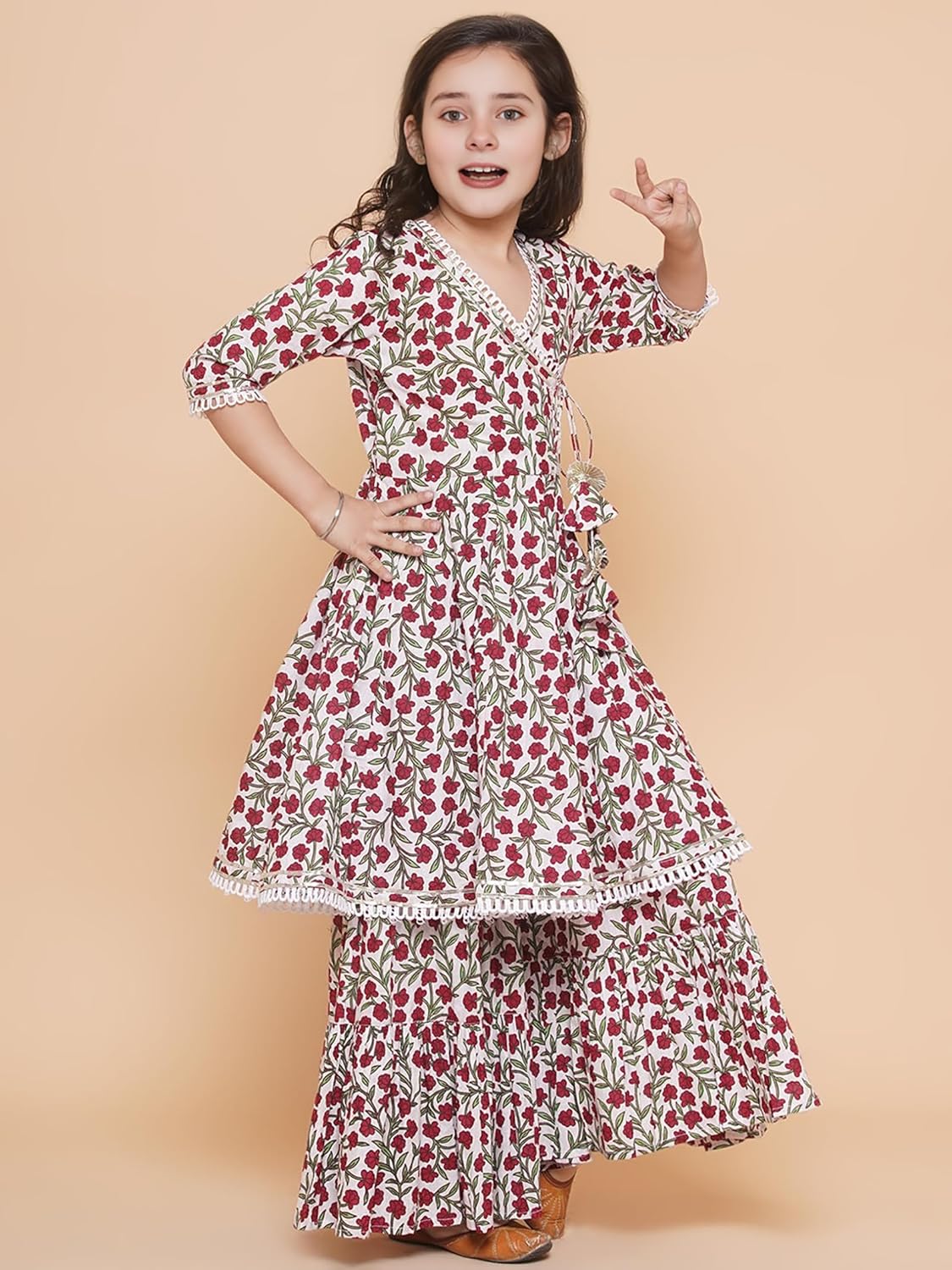 Naixa Girls Rayon Fabric Floral Printed 3/4 Sleeve Sharara Dress Set For All Occasion salwar suit