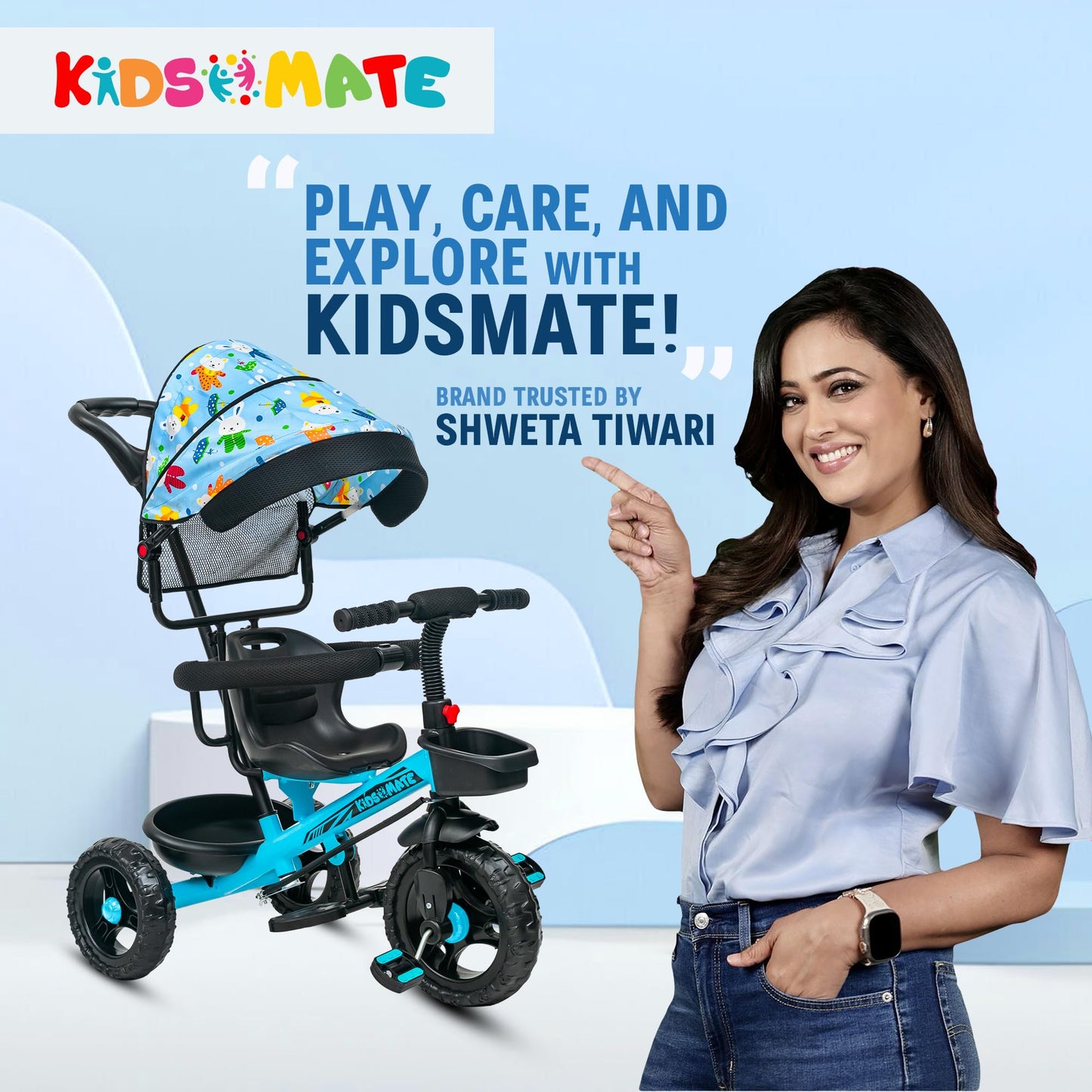 Kidsmate Xplorer 3-in-1 Tricycle for Kids | Durable Plug & Play Baby Trike with EVA Wheels, Safety Rail & Push Handle for Parents | Safe & Comfortable Ride for Toddlers 12-48 Months