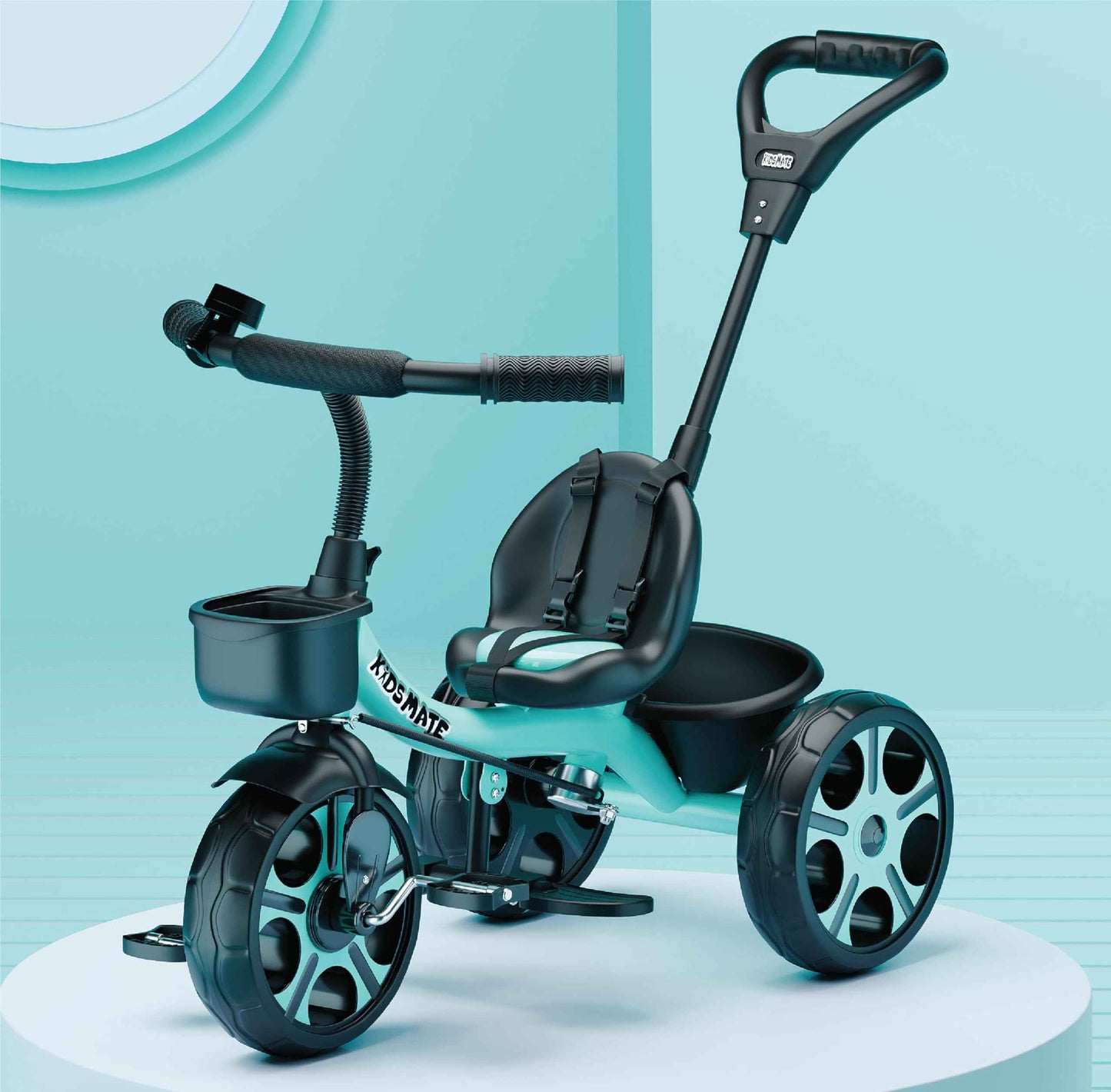 Kidsmate Xplorer 3-in-1 Tricycle for Kids | Durable Plug & Play Baby Trike with EVA Wheels, Safety Rail & Push Handle for Parents | Safe & Comfortable Ride for Toddlers 12-48 Months - Blue