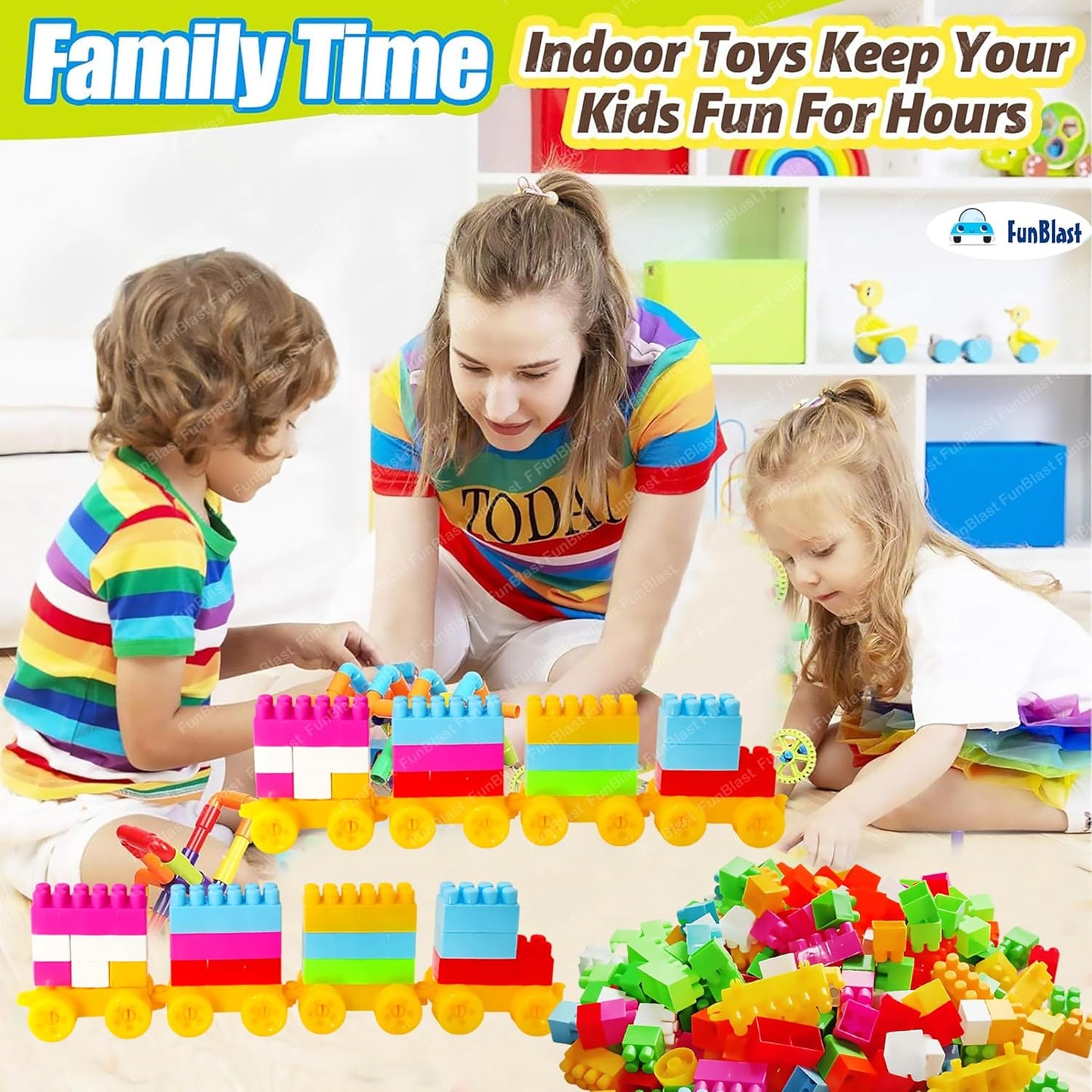 FunBlast DIY Plastic Building Blocks for Kids Building Blocks Toy for Kids Puzzle Games for Kid, Toys for Children Educational & Learning Toy for Kid, Girls & Boys - (250+ Blocks with 38 Wheels)