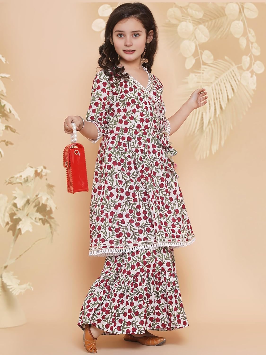 Naixa Girls Rayon Fabric Floral Printed 3/4 Sleeve Sharara Dress Set For All Occasion salwar suit