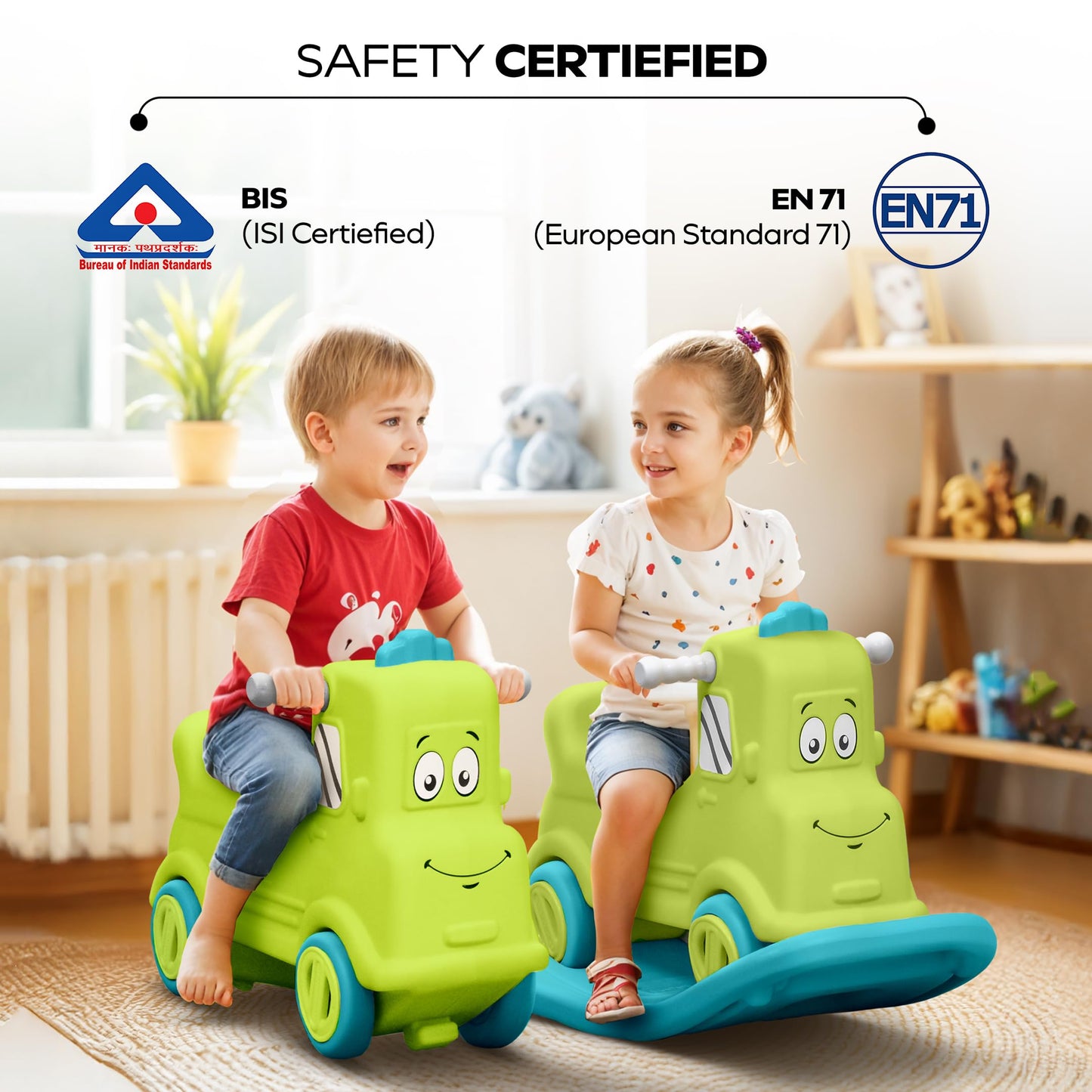 Happy Bear 3-in-1 Rock and Roll Ride-On | Push Car for 1 – 5 Years | Rocking Horse for Toddlers | Balance Board | Safe, Sturdy & Fun Indoor Toy - Yellow