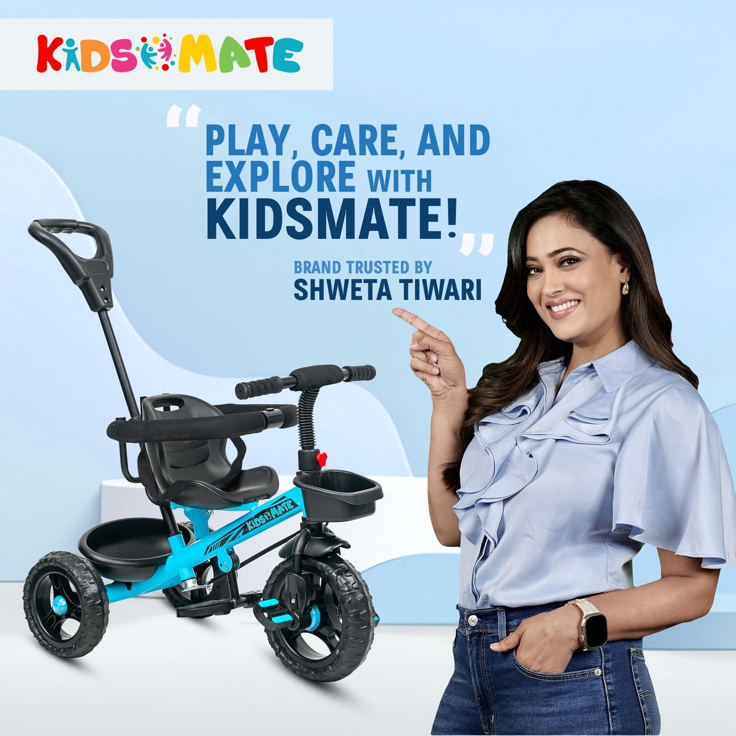 Kidsmate Xplorer 3-in-1 Tricycle for Kids | Durable Plug & Play Baby Trike with EVA Wheels, Safety Rail & Push Handle for Parents | Safe & Comfortable Ride for Toddlers 12-48 Months