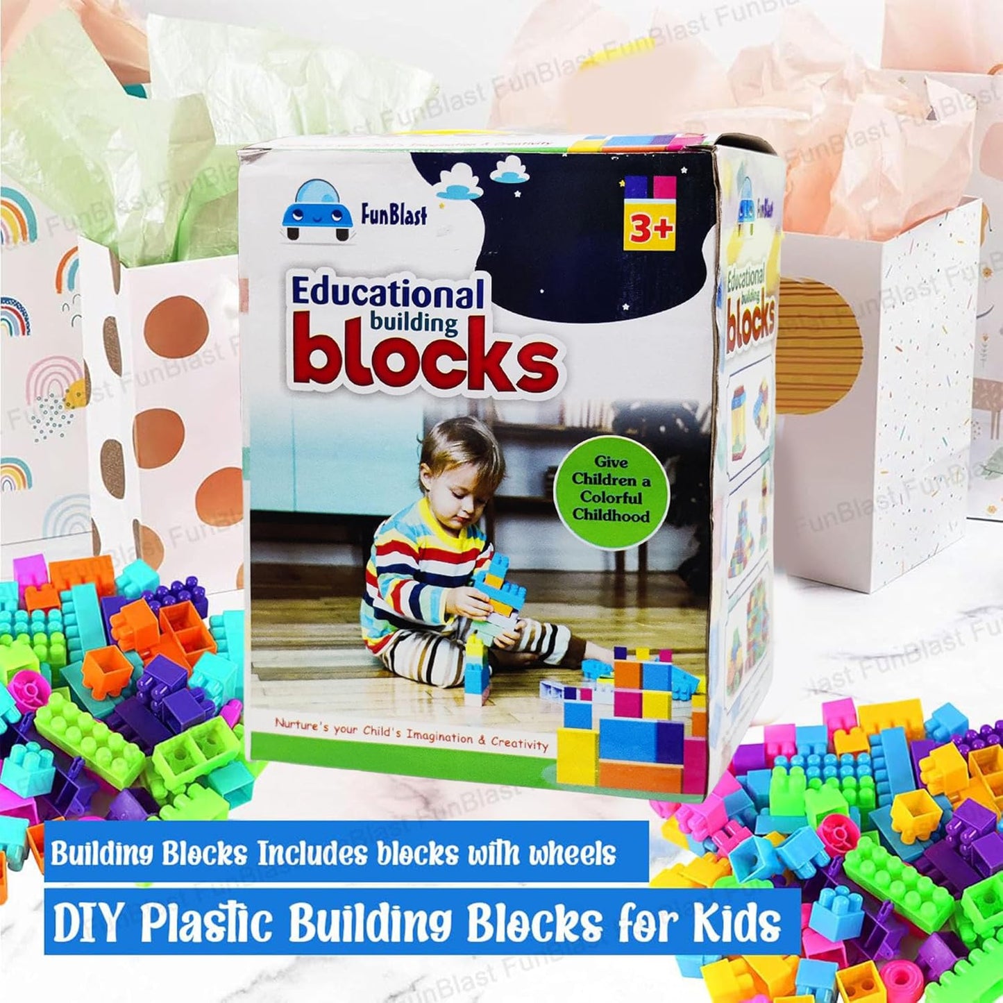 FunBlast DIY Plastic Building Blocks for Kids Building Blocks Toy for Kids Puzzle Games for Kid, Toys for Children Educational & Learning Toy for Kid, Girls & Boys - (250+ Blocks with 38 Wheels)