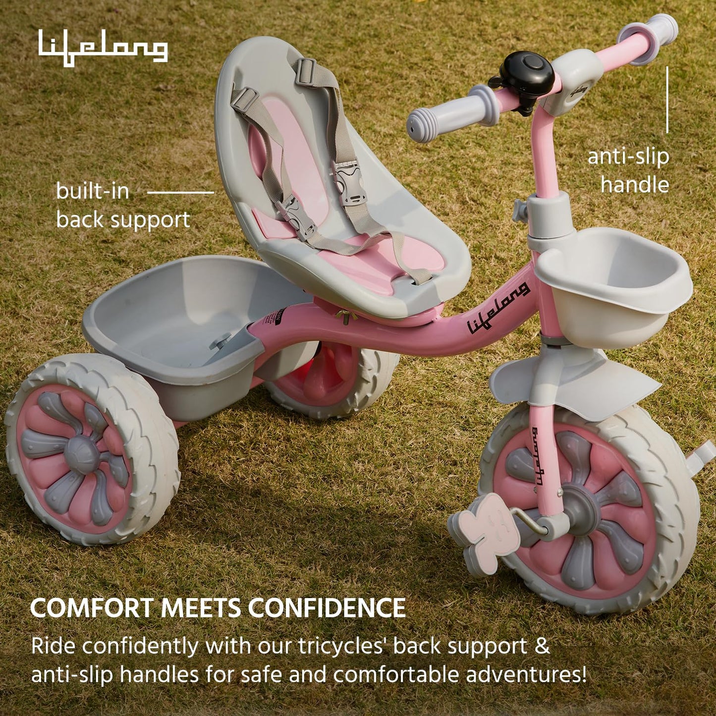 Lifelong Trike Cycle for Kids Cycle 2-5 Years - Tricycles for Boy & Girl - Baby Cycle - Bicycle for Kids - Bike with 3 EVA Wheels, Bell & Basket -Durable Tricycle with Parental Control