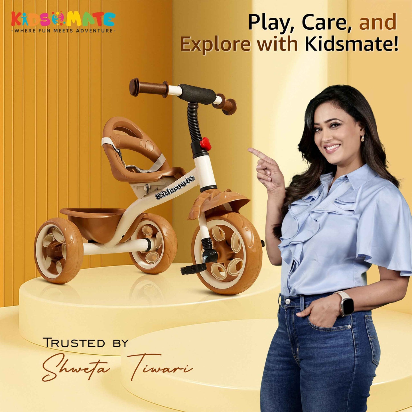 Kidsmate Xplorer 3-in-1 Tricycle for Kids | Durable Plug & Play Baby Trike with EVA Wheels, Safety Rail & Push Handle for Parents | Safe & Comfortable Ride for Toddlers 12-48 Months - Blue