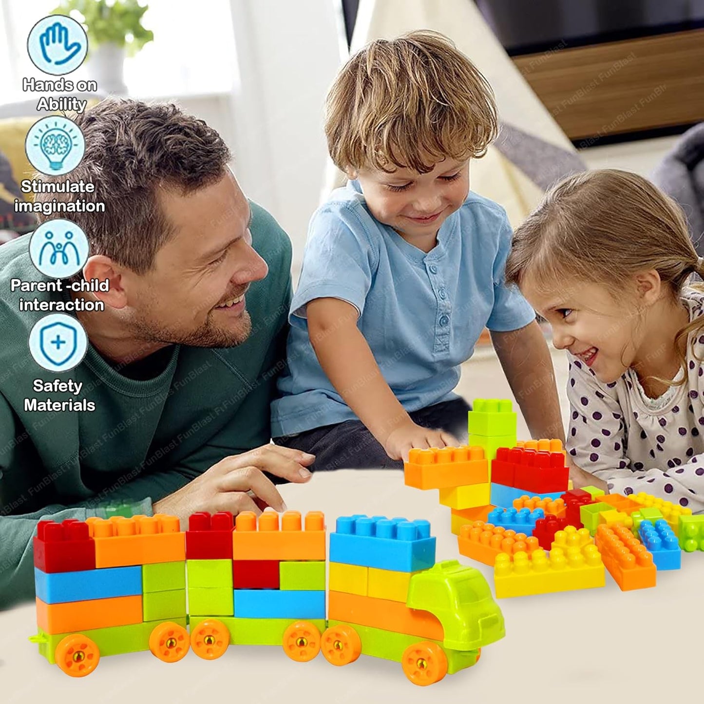 FunBlast DIY Plastic Building Blocks for Kids Building Blocks Toy for Kids Puzzle Games for Kid, Toys for Children Educational & Learning Toy for Kid, Girls & Boys - (250+ Blocks with 38 Wheels)