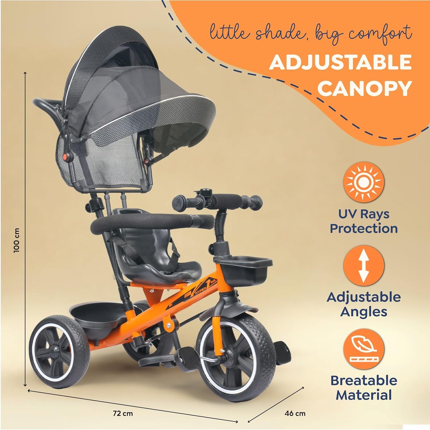 Luusa® TFT Hyper 500 PRO Canopy Plug N Play Tricycle/Baby Tricycle with Parental Control for Age Group 2+ Years Boys/Girls/Carrying Capacity Upto 30-KGS Proudly Made in India (ICE-Blue)