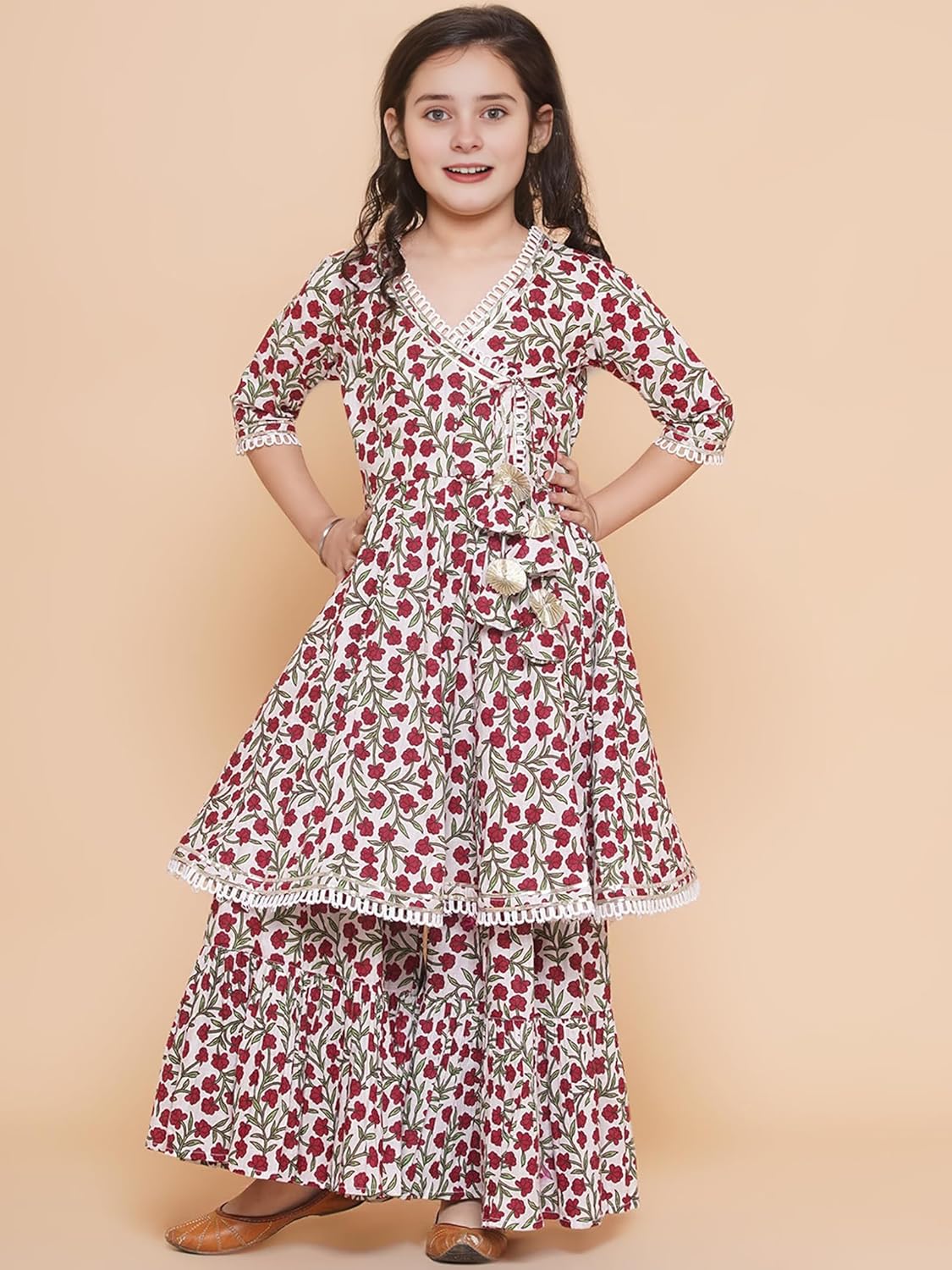 Naixa Girls Rayon Fabric Floral Printed 3/4 Sleeve Sharara Dress Set For All Occasion salwar suit