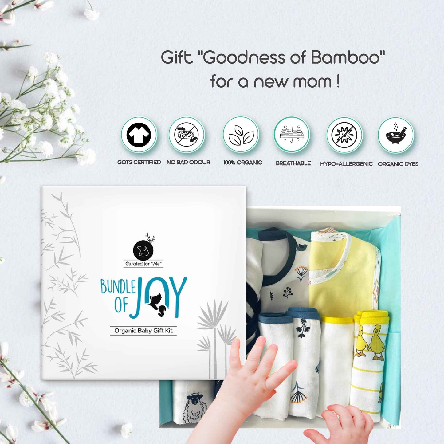 TINYLANE - Curated For You! Newborn Baby Products Gift Set (13 Pcs), Essential Clothing Gift Kit For Infants Of 0-3 Years, Swaddles, Bibs, Cap, Booties, Mittens & Washcloths, Ideal Baby Shower Gift Pack