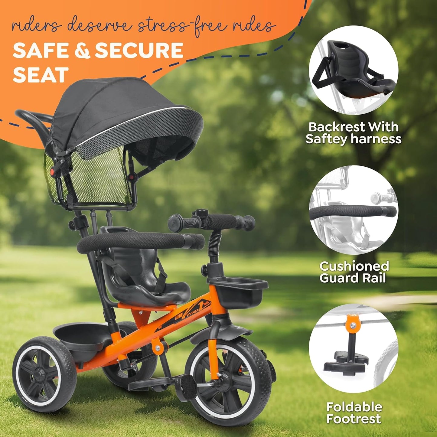 Luusa® TFT Hyper 500 PRO Canopy Plug N Play Tricycle/Baby Tricycle with Parental Control for Age Group 2+ Years Boys/Girls/Carrying Capacity Upto 30-KGS Proudly Made in India (ICE-Blue)