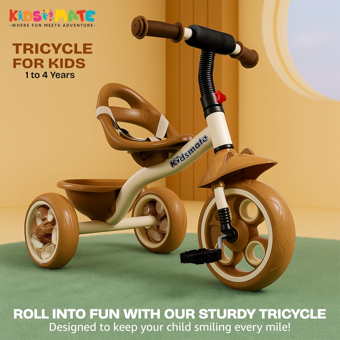 Kidsmate Xplorer 3-in-1 Tricycle for Kids | Durable Plug & Play Baby Trike with EVA Wheels, Safety Rail & Push Handle for Parents | Safe & Comfortable Ride for Toddlers 12-48 Months