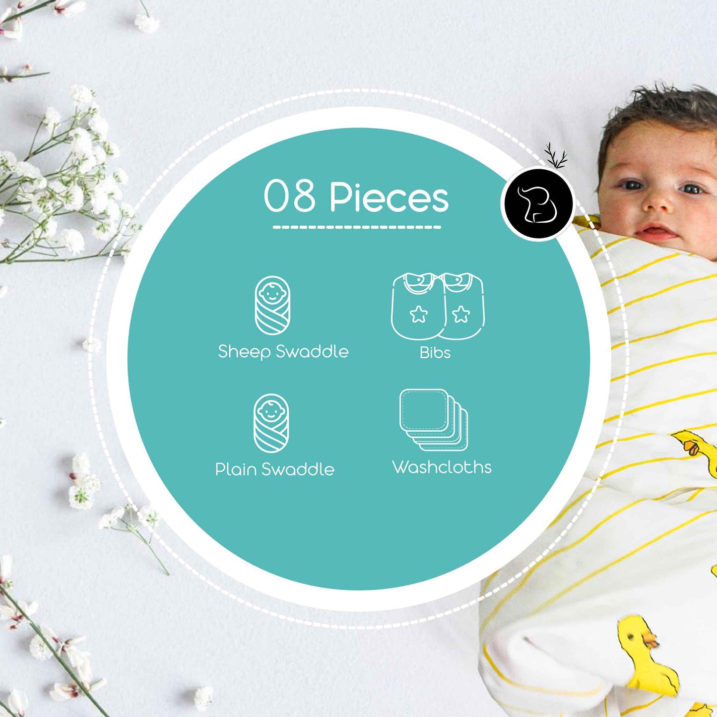 TINYLANE - Curated For You! Newborn Baby Products Gift Set (13 Pcs), Essential Clothing Gift Kit For Infants Of 0-3 Years, Swaddles, Bibs, Cap, Booties, Mittens & Washcloths, Ideal Baby Shower Gift Pack