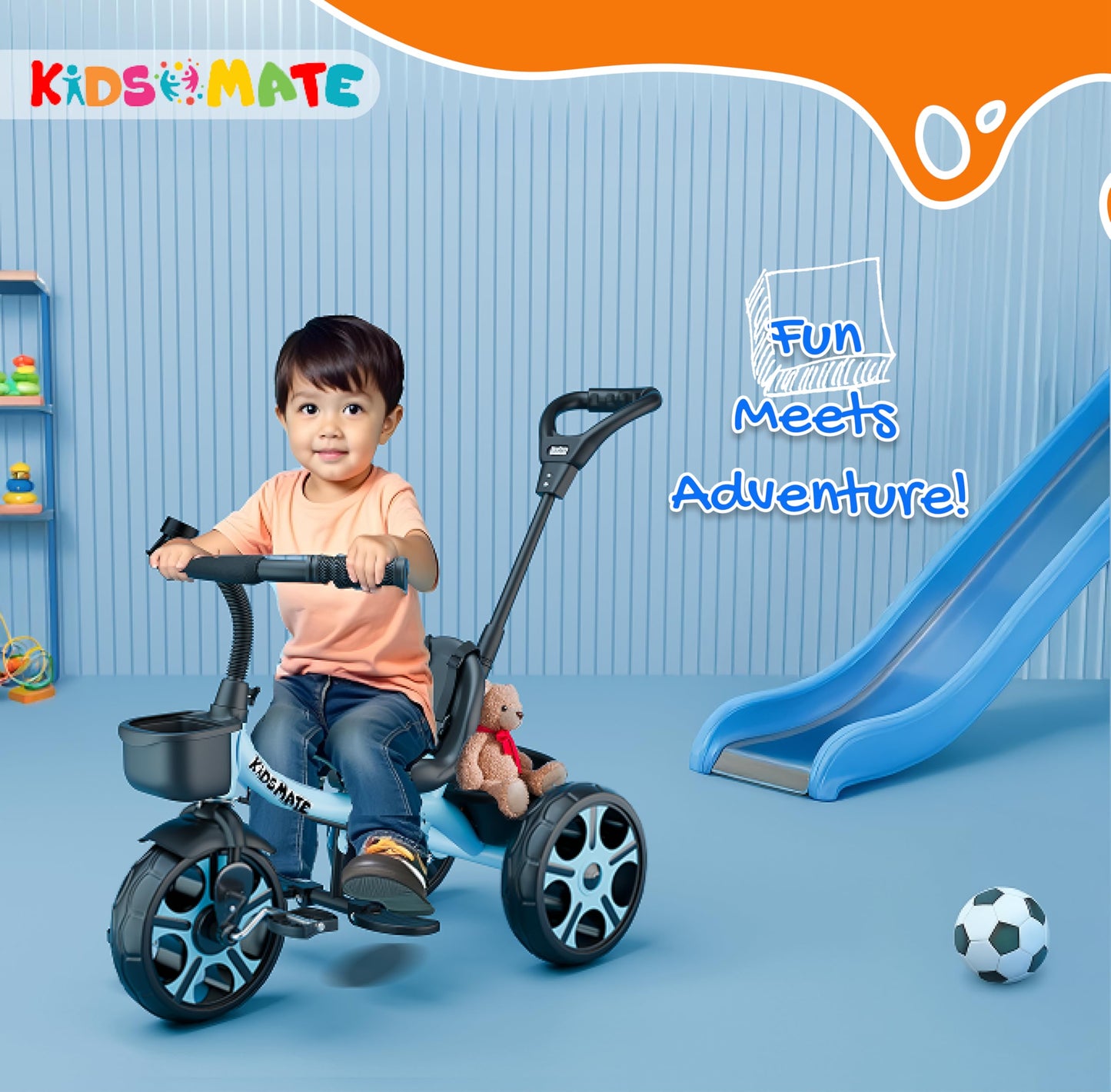 Kidsmate Xplorer 3-in-1 Tricycle for Kids | Durable Plug & Play Baby Trike with EVA Wheels, Safety Rail & Push Handle for Parents | Safe & Comfortable Ride for Toddlers 12-48 Months