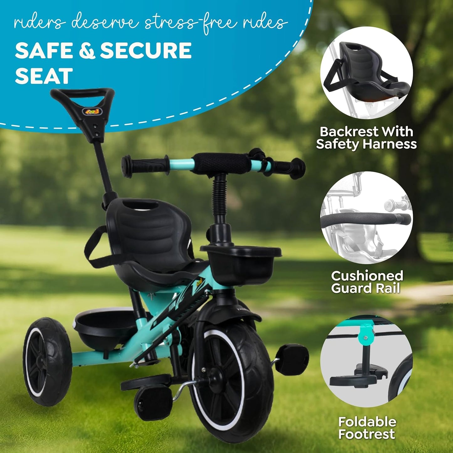 Luusa® TFT Hyper 500 PRO Canopy Plug N Play Tricycle/Baby Tricycle with Parental Control for Age Group 2+ Years Boys/Girls/Carrying Capacity Upto 30-KGS Proudly Made in India (ICE-Blue)