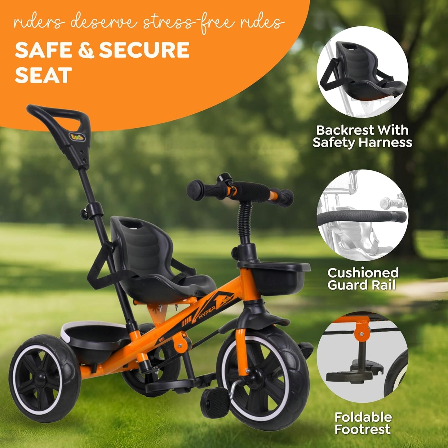Luusa® TFT Hyper 500 PRO Canopy Plug N Play Tricycle/Baby Tricycle with Parental Control for Age Group 2+ Years Boys/Girls/Carrying Capacity Upto 30-KGS Proudly Made in India (ICE-Blue)