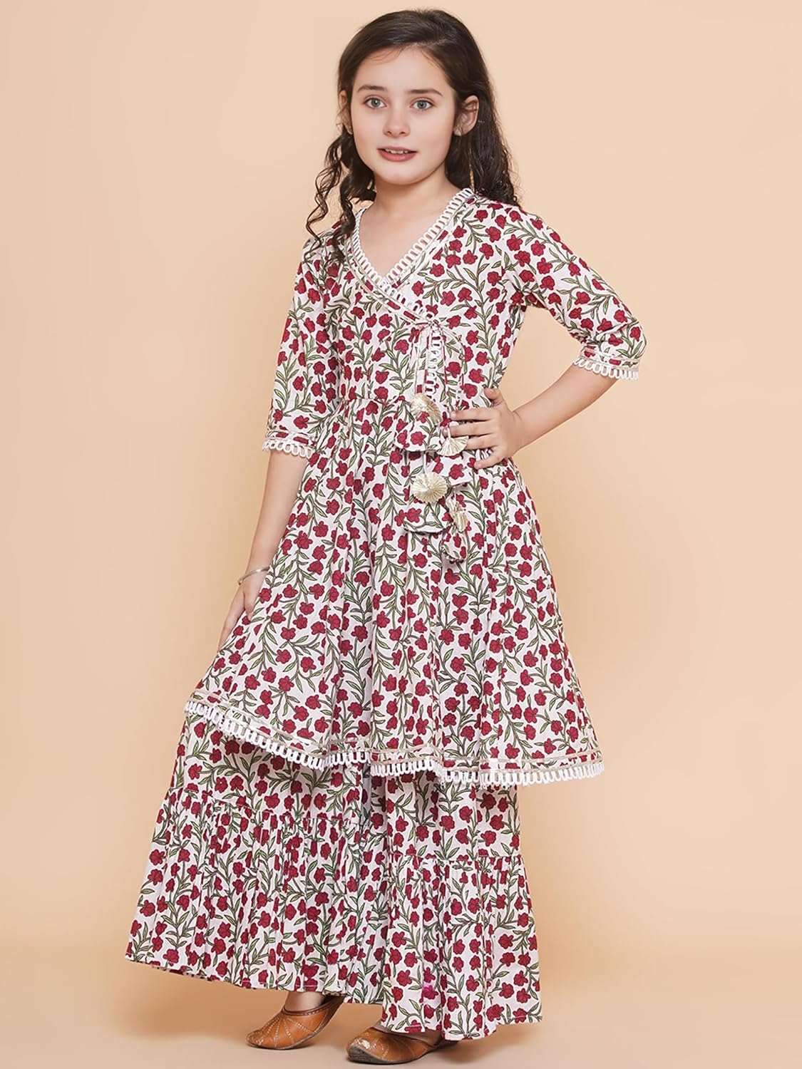 Naixa Girls Rayon Fabric Floral Printed 3/4 Sleeve Sharara Dress Set For All Occasion salwar suit