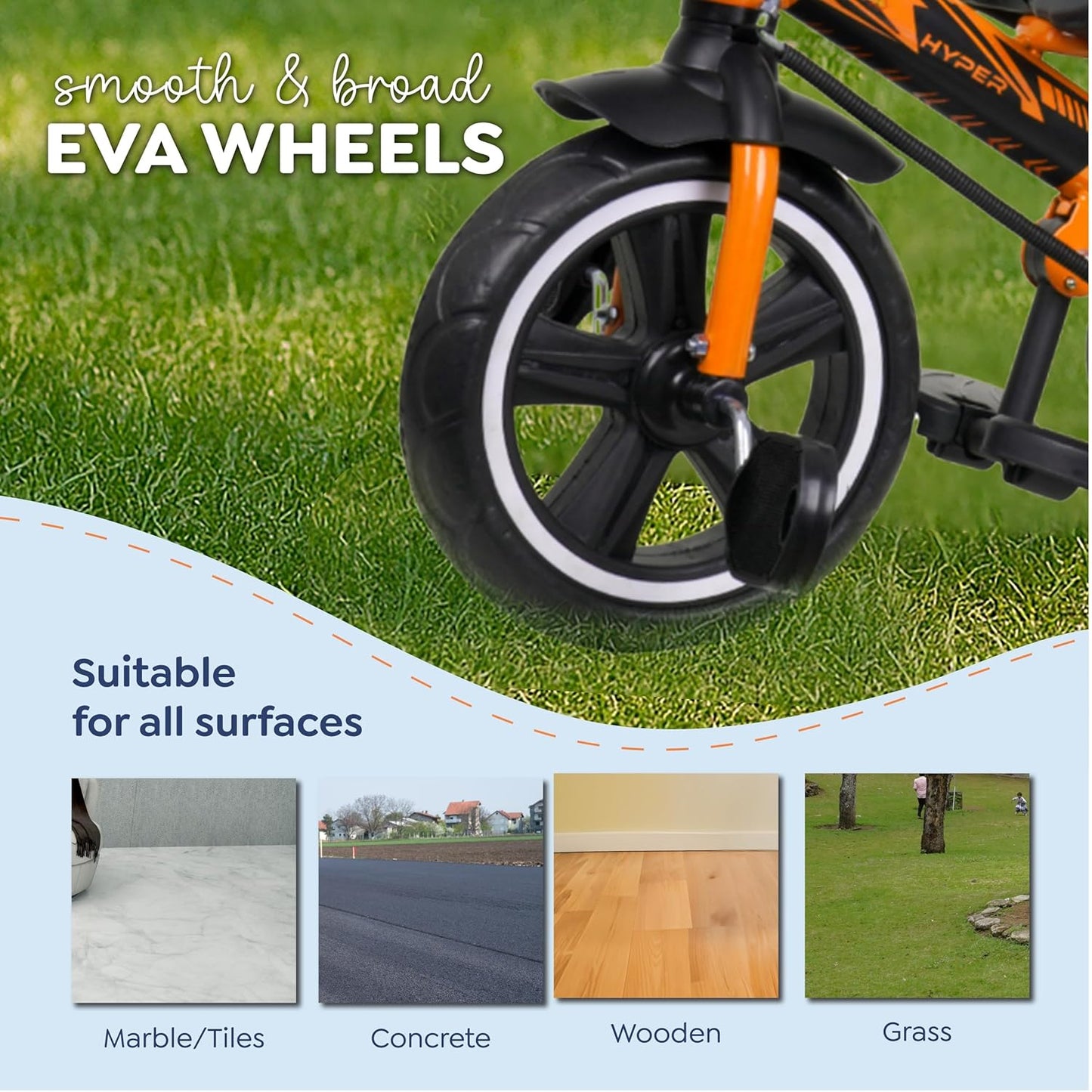 Luusa® TFT Hyper 500 PRO Canopy Plug N Play Tricycle/Baby Tricycle with Parental Control for Age Group 2+ Years Boys/Girls/Carrying Capacity Upto 30-KGS Proudly Made in India (ICE-Blue)