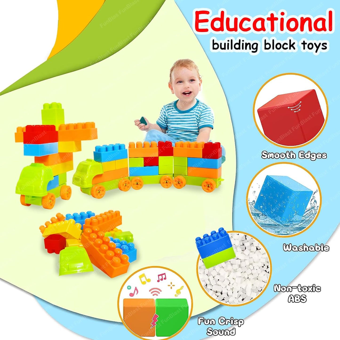 FunBlast DIY Plastic Building Blocks for Kids Building Blocks Toy for Kids Puzzle Games for Kid, Toys for Children Educational & Learning Toy for Kid, Girls & Boys - (250+ Blocks with 38 Wheels)