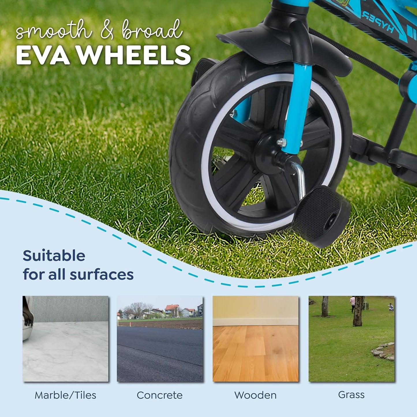 Luusa® TFT Hyper 500 PRO Canopy Plug N Play Tricycle/Baby Tricycle with Parental Control for Age Group 2+ Years Boys/Girls/Carrying Capacity Upto 30-KGS Proudly Made in India (ICE-Blue)