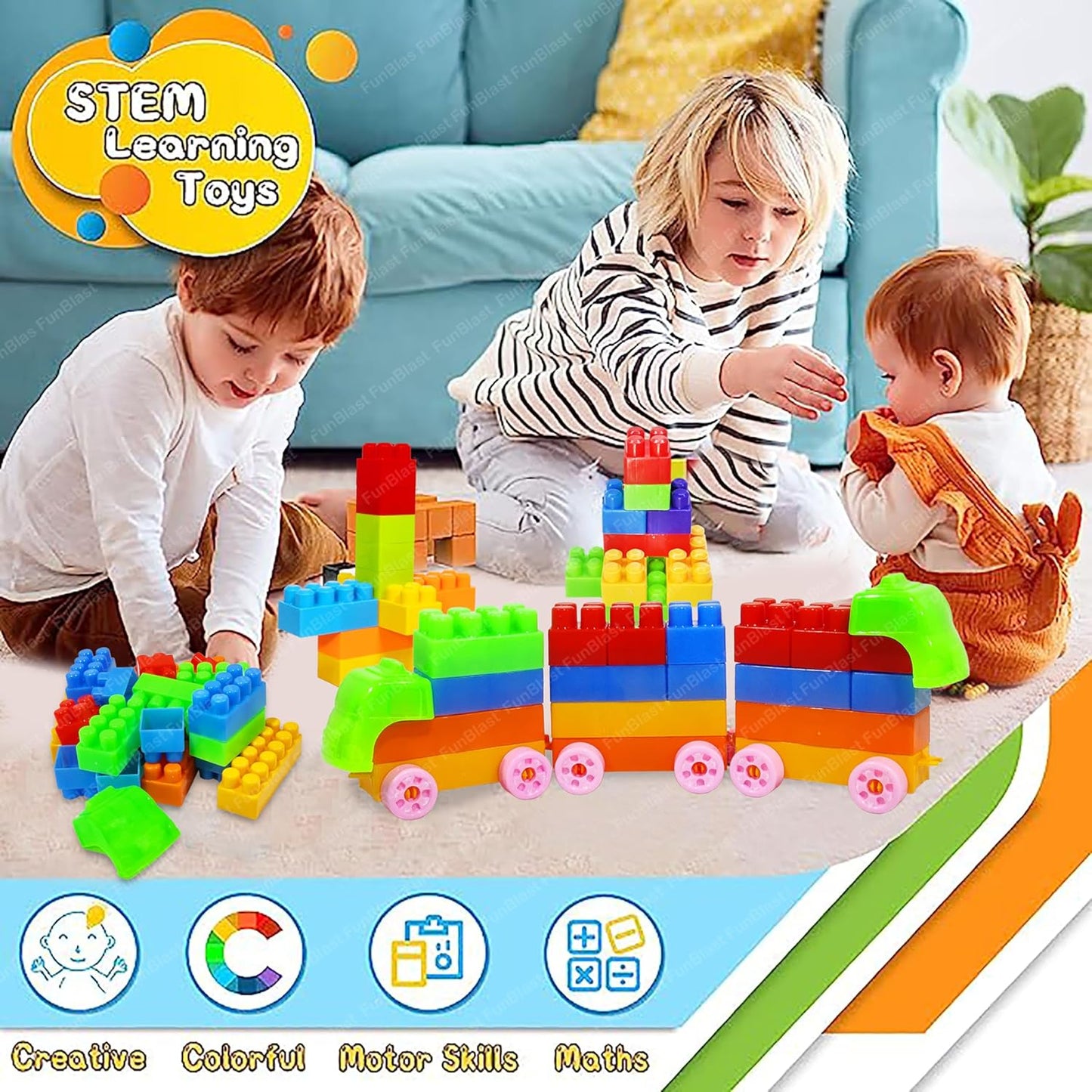 FunBlast DIY Plastic Building Blocks for Kids Building Blocks Toy for Kids Puzzle Games for Kid, Toys for Children Educational & Learning Toy for Kid, Girls & Boys - (250+ Blocks with 38 Wheels)