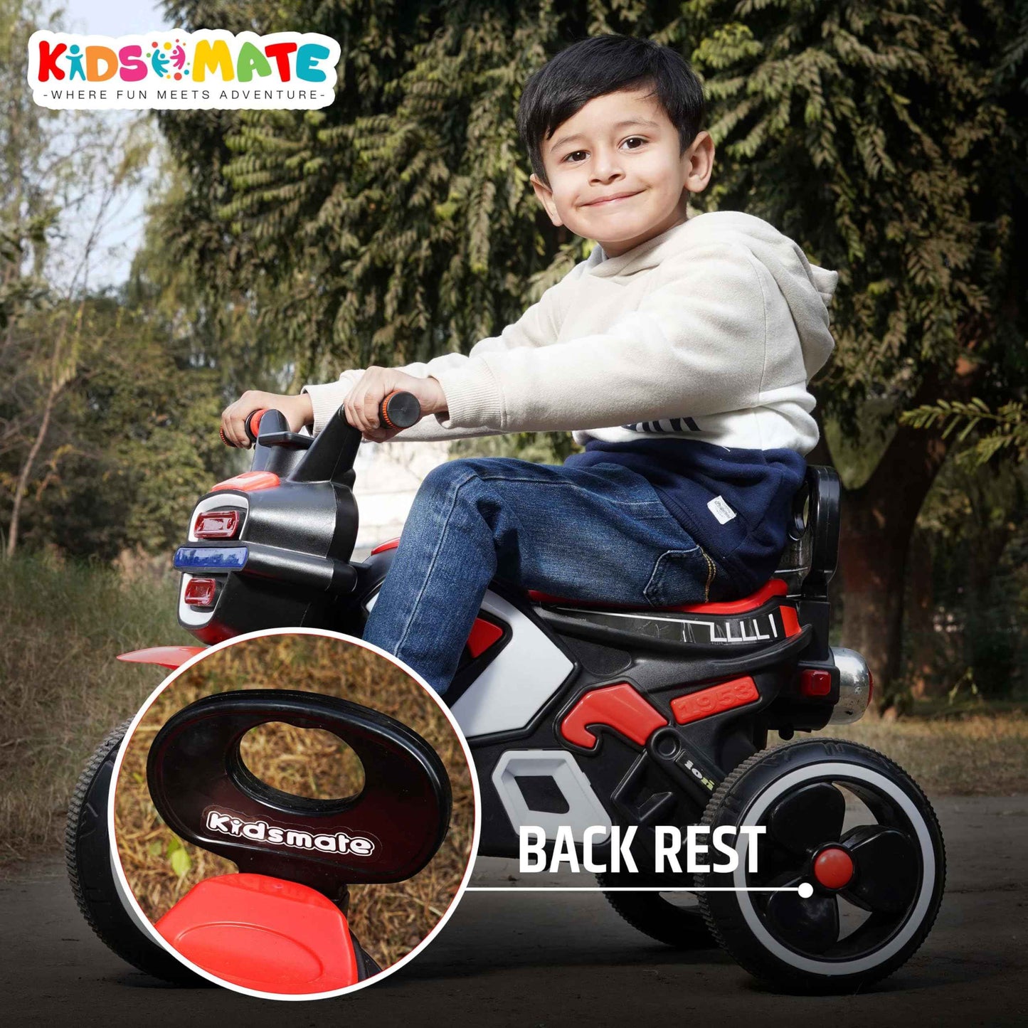Kidsmate Turbo Bike Pedal Tricycle for Kids | Musical Horn & Lights | Ages 3-6 | Black-White