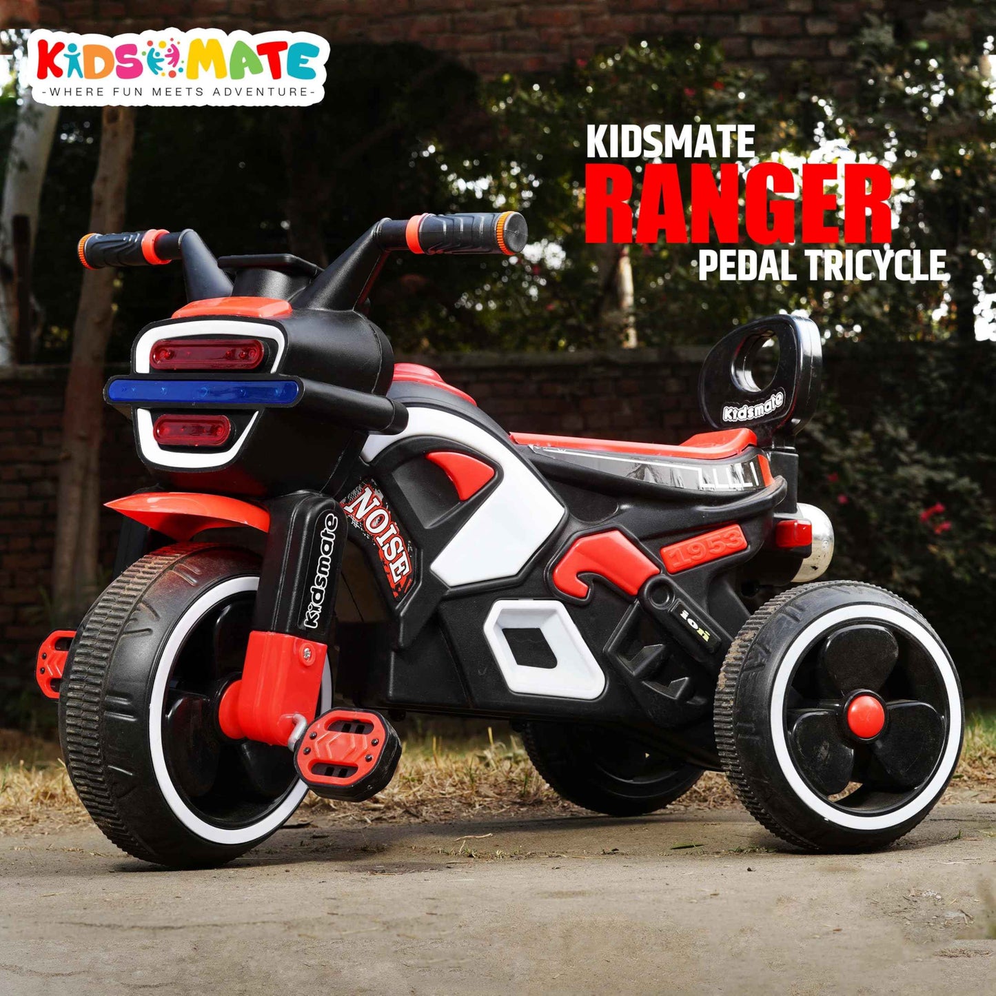 Kidsmate Turbo Bike Pedal Tricycle for Kids | Musical Horn & Lights | Ages 3-6 | Black-White
