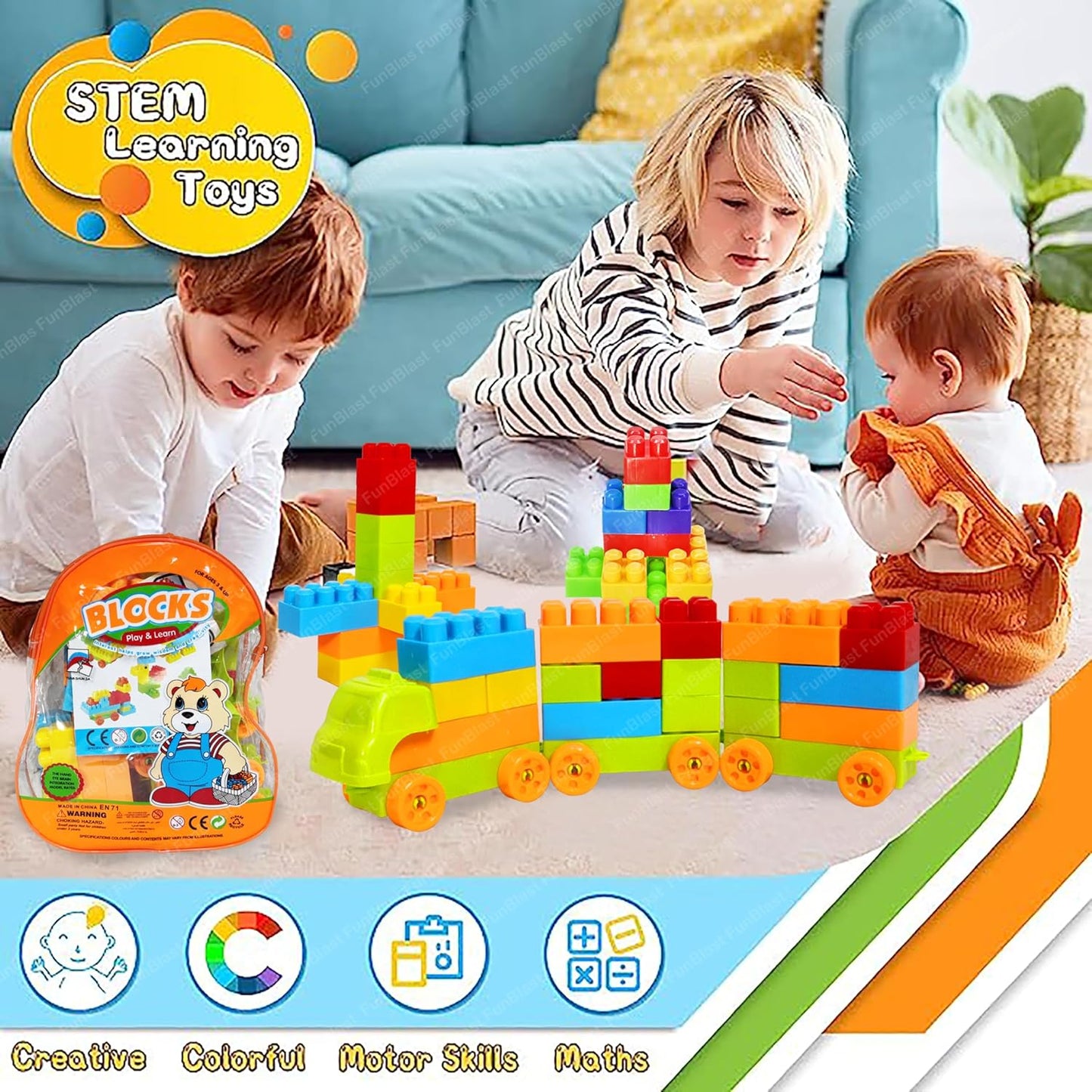 FunBlast DIY Plastic Building Blocks for Kids Building Blocks Toy for Kids Puzzle Games for Kid, Toys for Children Educational & Learning Toy for Kid, Girls & Boys - (250+ Blocks with 38 Wheels)