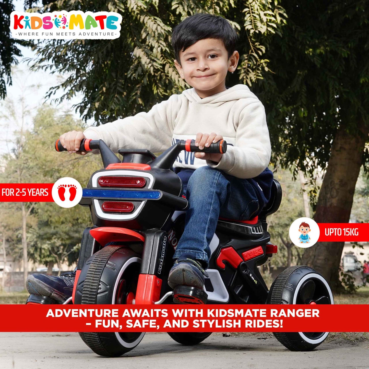 Kidsmate Turbo Bike Pedal Tricycle for Kids | Musical Horn & Lights | Ages 3-6 | Black-White