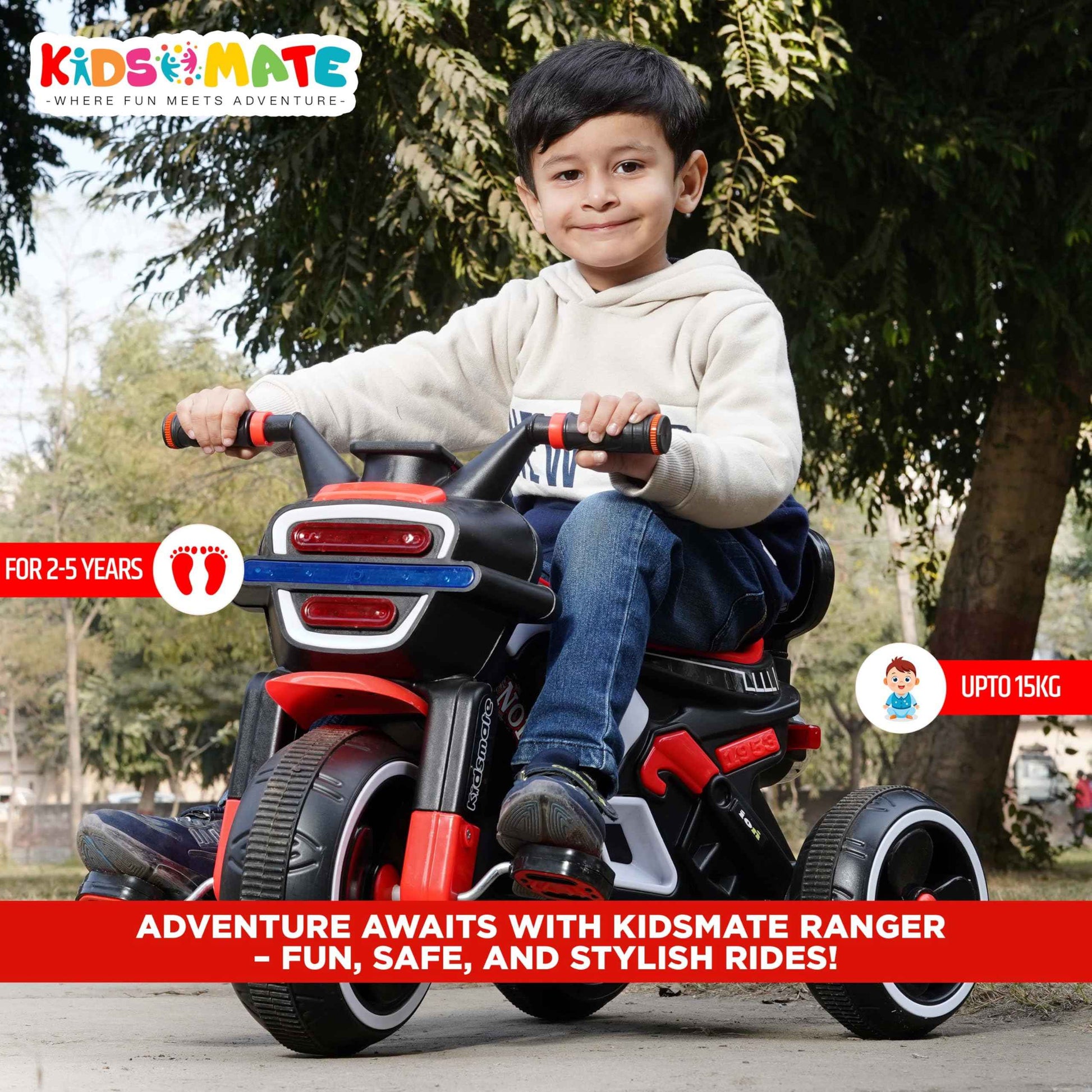 Kidsmate Turbo Bike Pedal Tricycle for Kids | Musical Horn & Lights | Ages 3-6 | Black-White