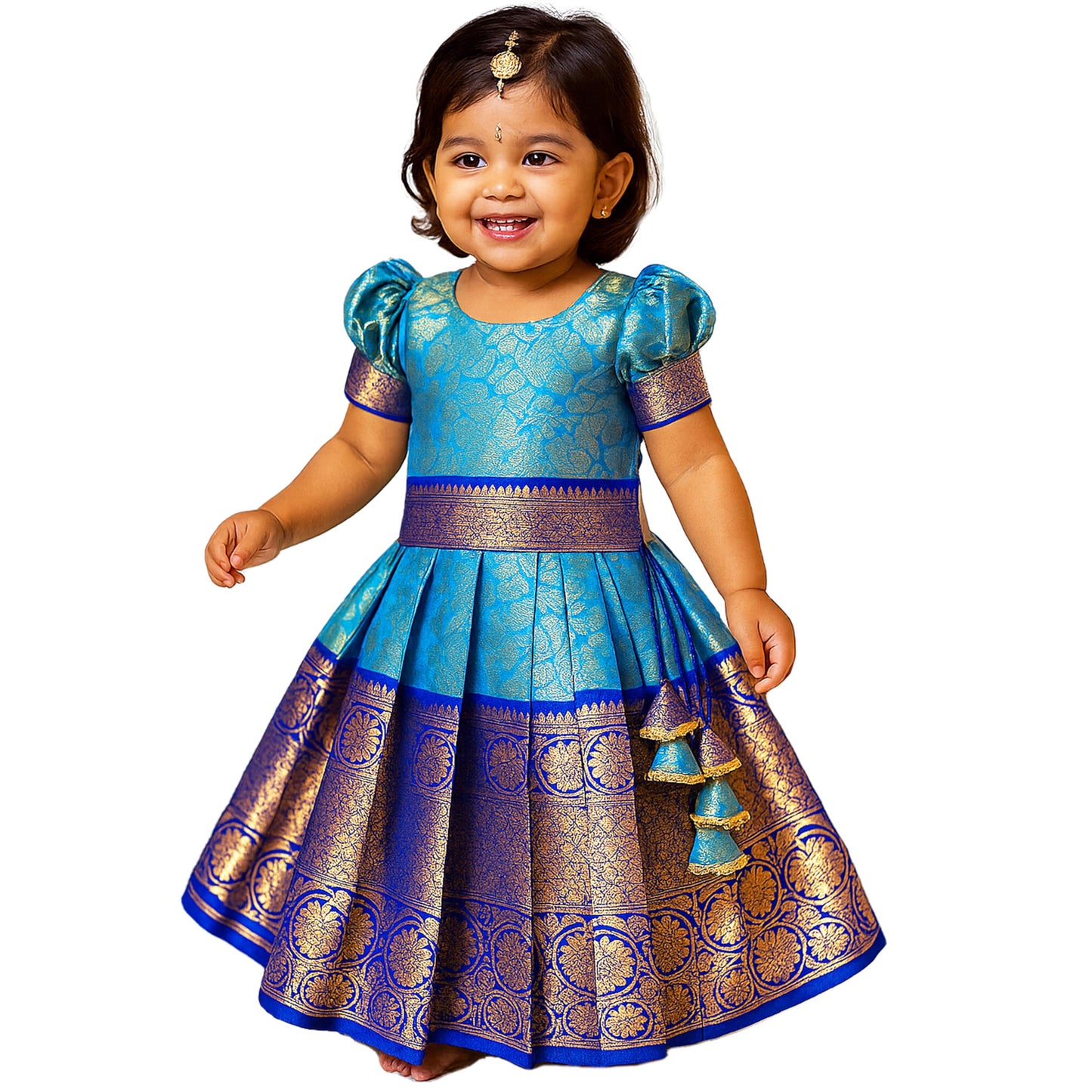 Stanwells Kids Girls Orange & Magenta Mirror Work Flared Net Sleeveless Lehenga Choli Set Pattupavadai for Girls