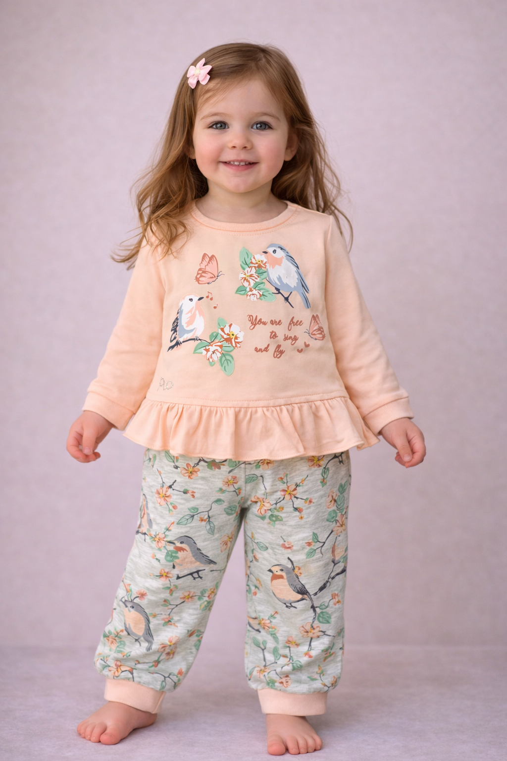 Adorable girls full sleeve top and pajama set
