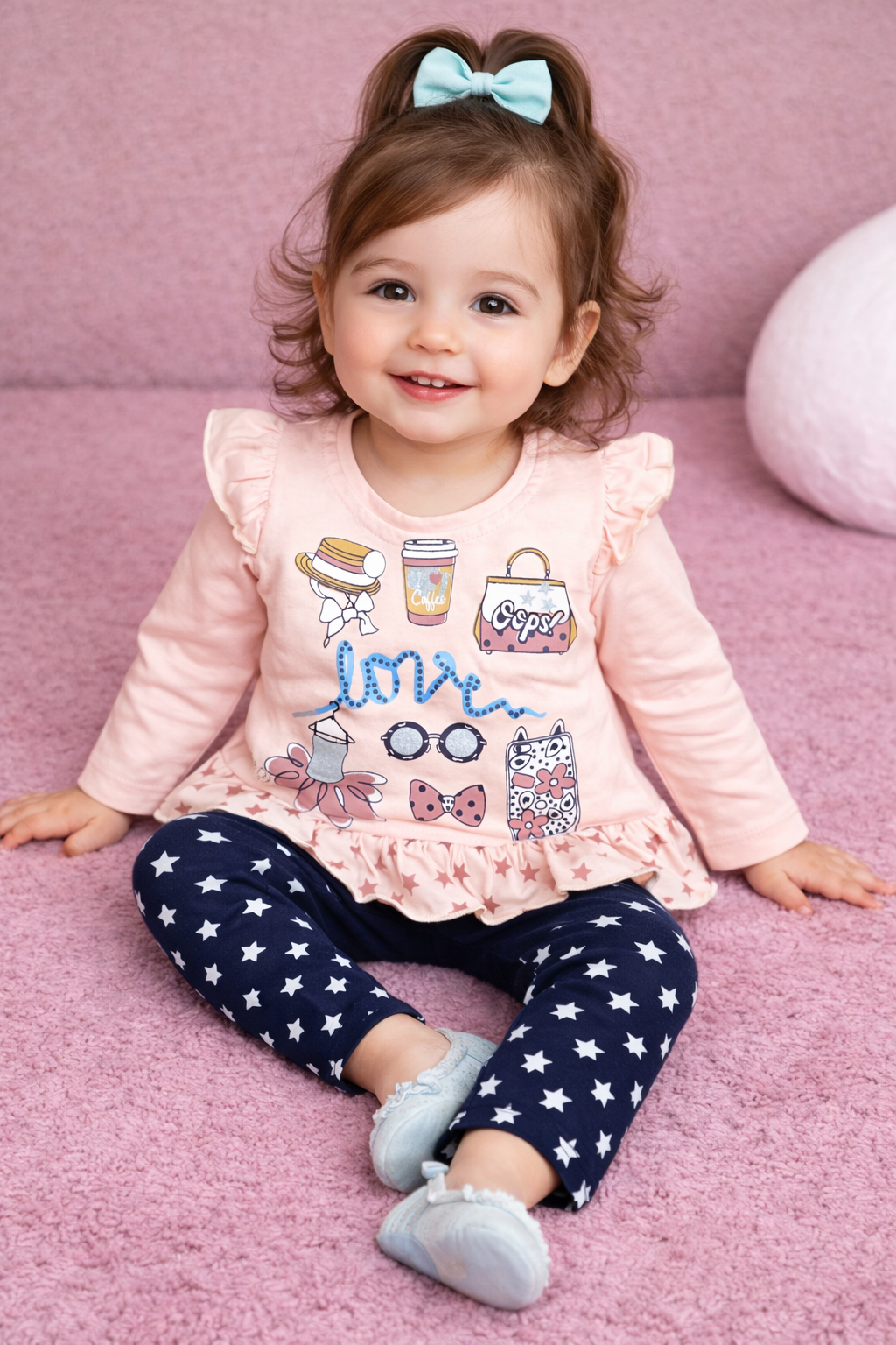 Adorable girls Apparel full sleeve top and pajama Set with Starry Pants