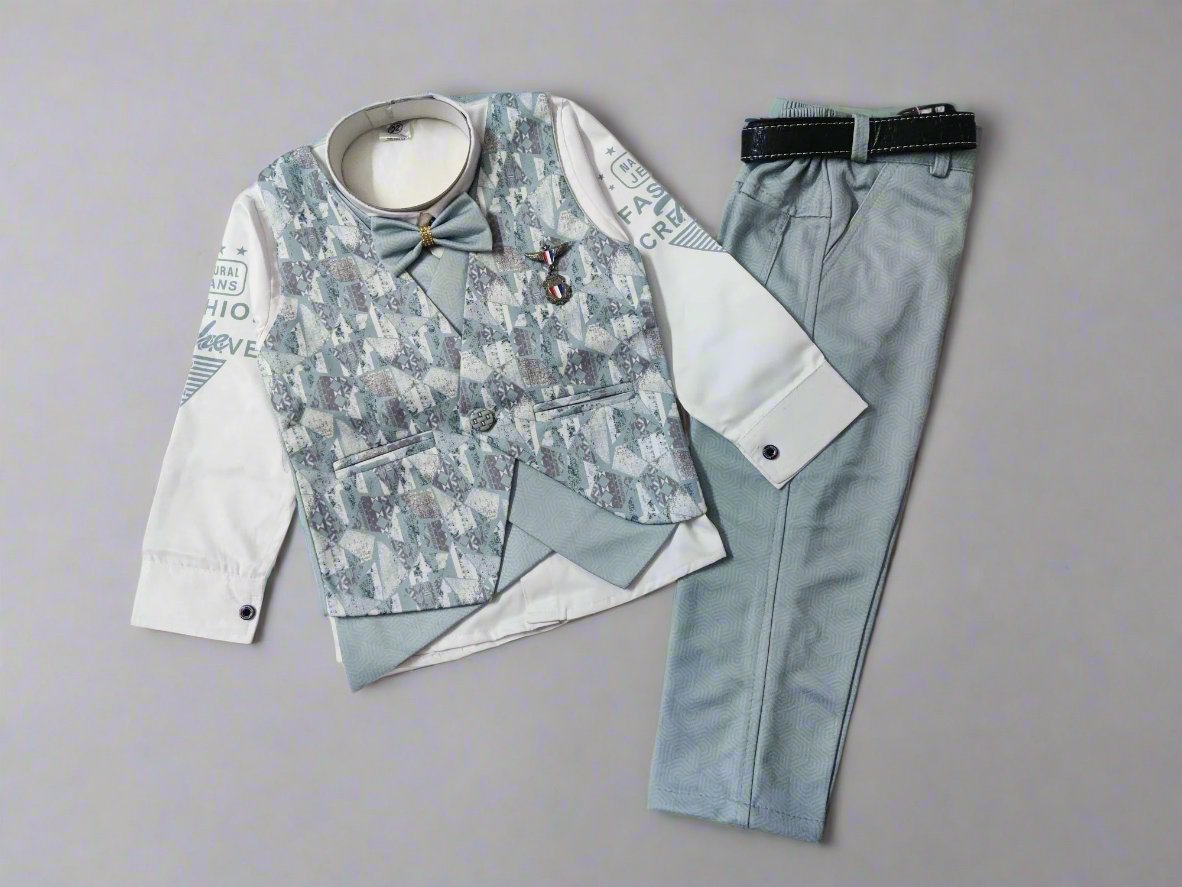 Boy's Stylish Suit with Shirt, Coat, Pant, Bow for weddings, birthdays