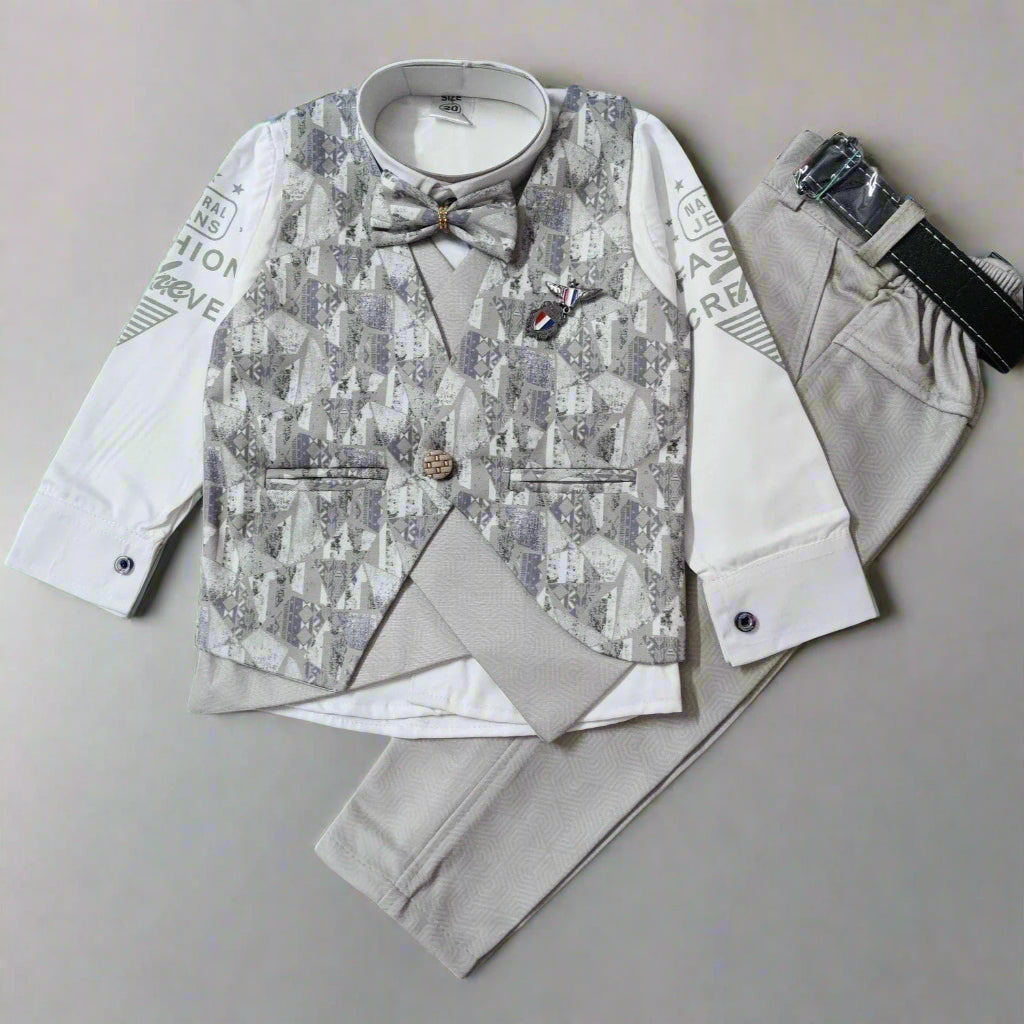 Boy's Stylish Suit with Shirt, Coat, Pant, Bow for weddings, birthdays