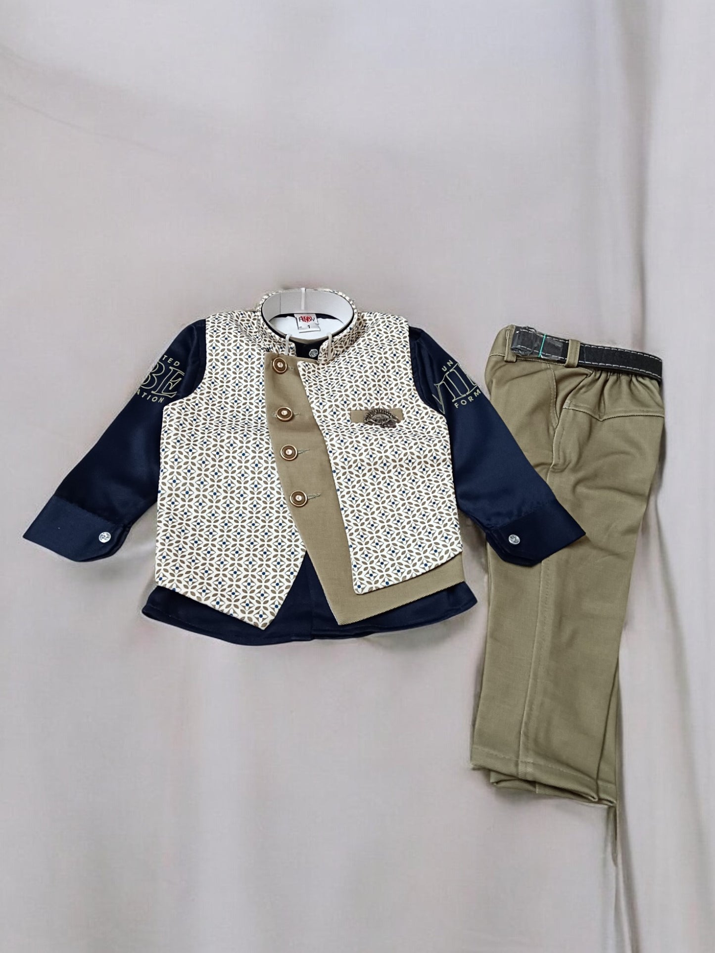 Stylish Boys' Formal Wear Set with Printed Waistcoat- 3 Piece, Perfect for birthday, wedding - Bumblehugs