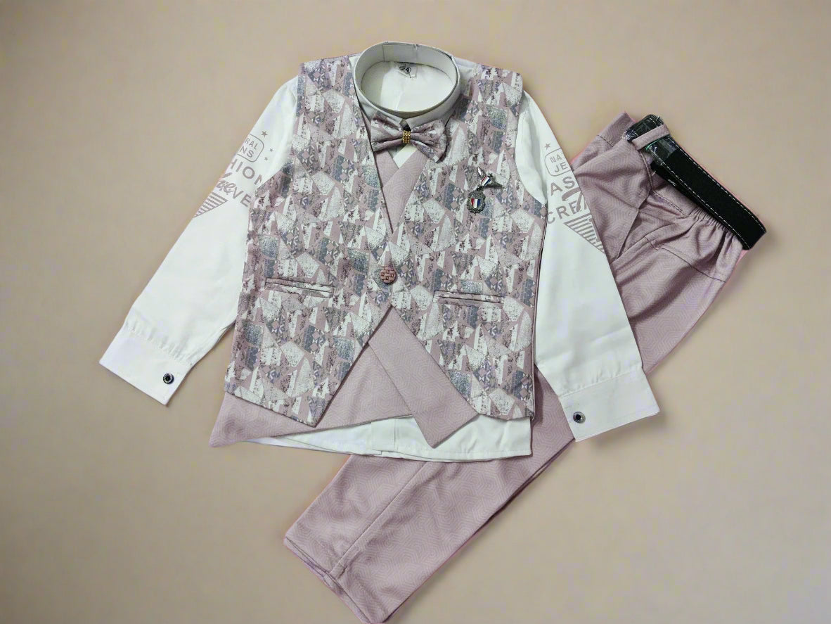 Boy's Stylish Suit with Shirt, Coat, Pant, Bow for weddings, birthdays