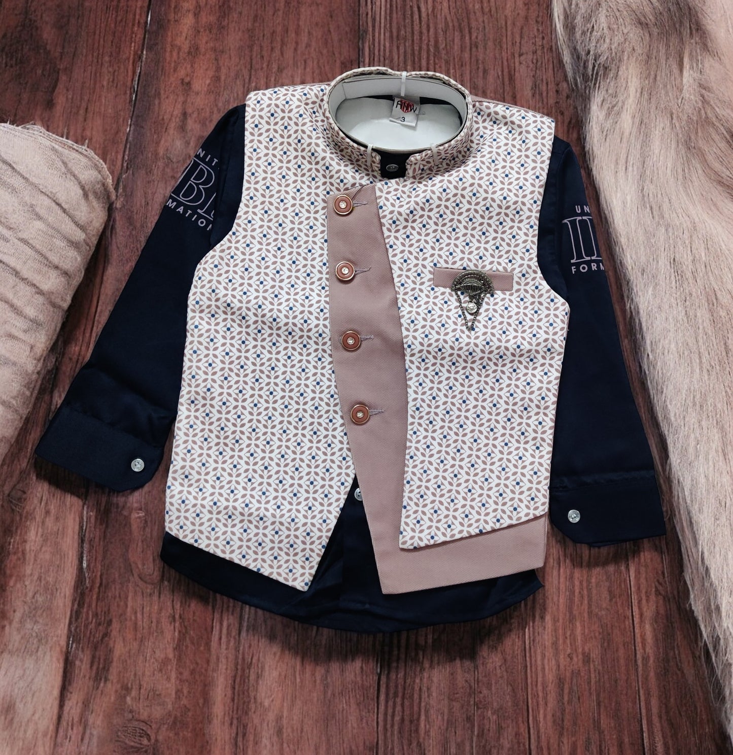 Stylish Boys' Formal Wear Set with Printed Waistcoat- 3 Piece, Perfect for birthday, wedding - Bumblehugs