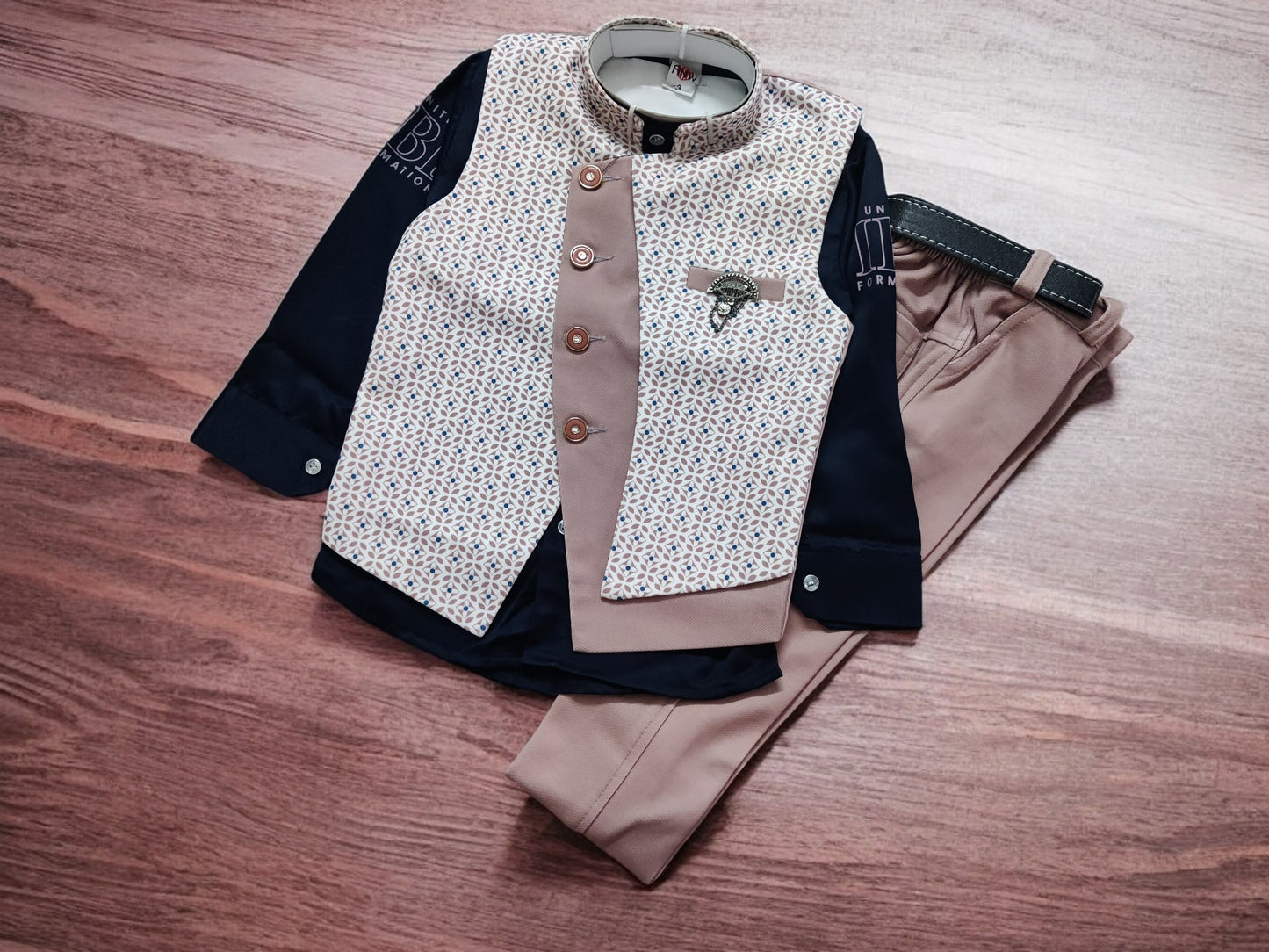 Stylish Boys' Formal Wear Set with Printed Waistcoat- 3 Piece, Perfect for birthday, wedding - Bumblehugs